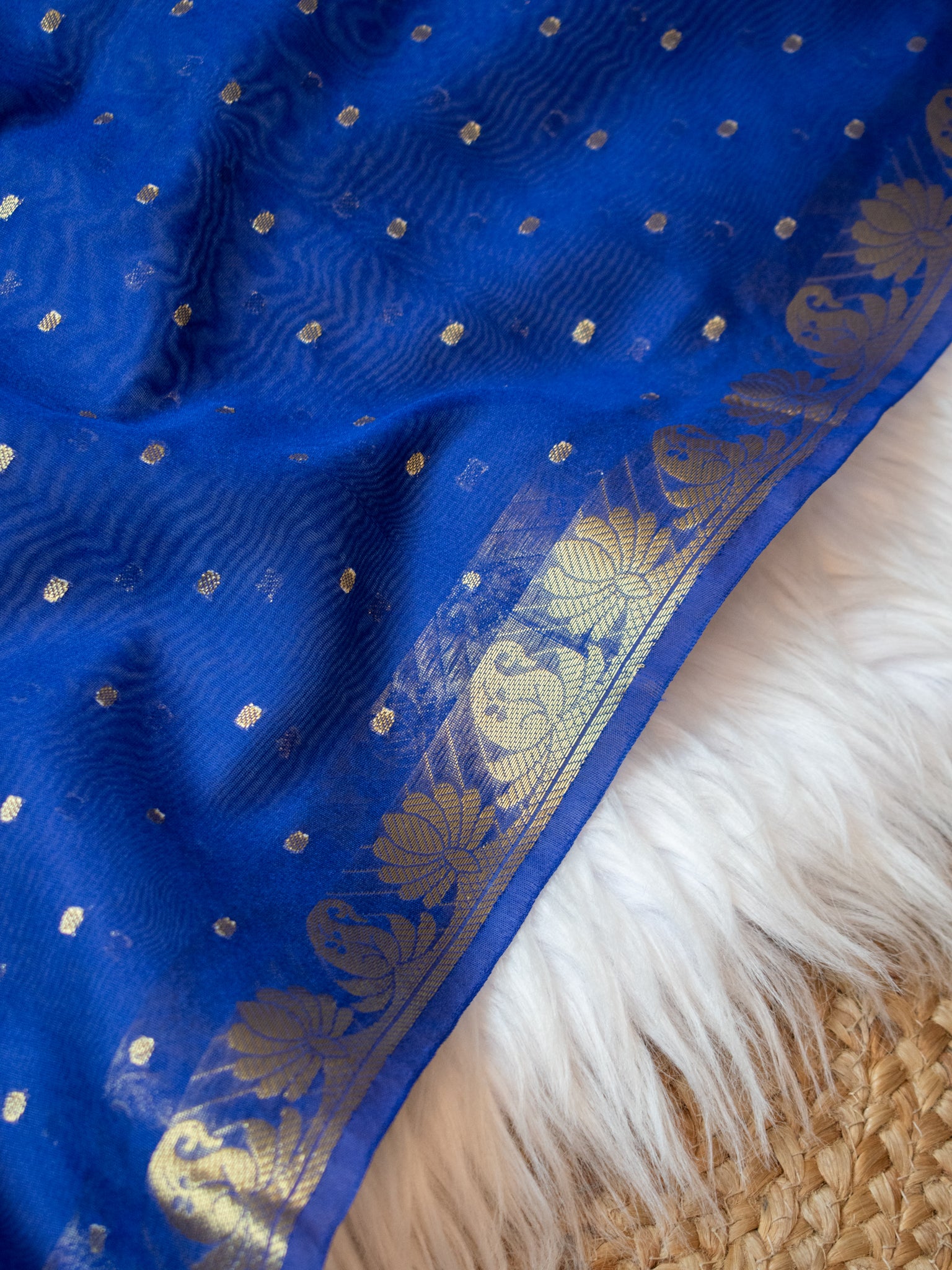 Banarasi Cotton Silk Dupatta With Buti Weaving- Blue