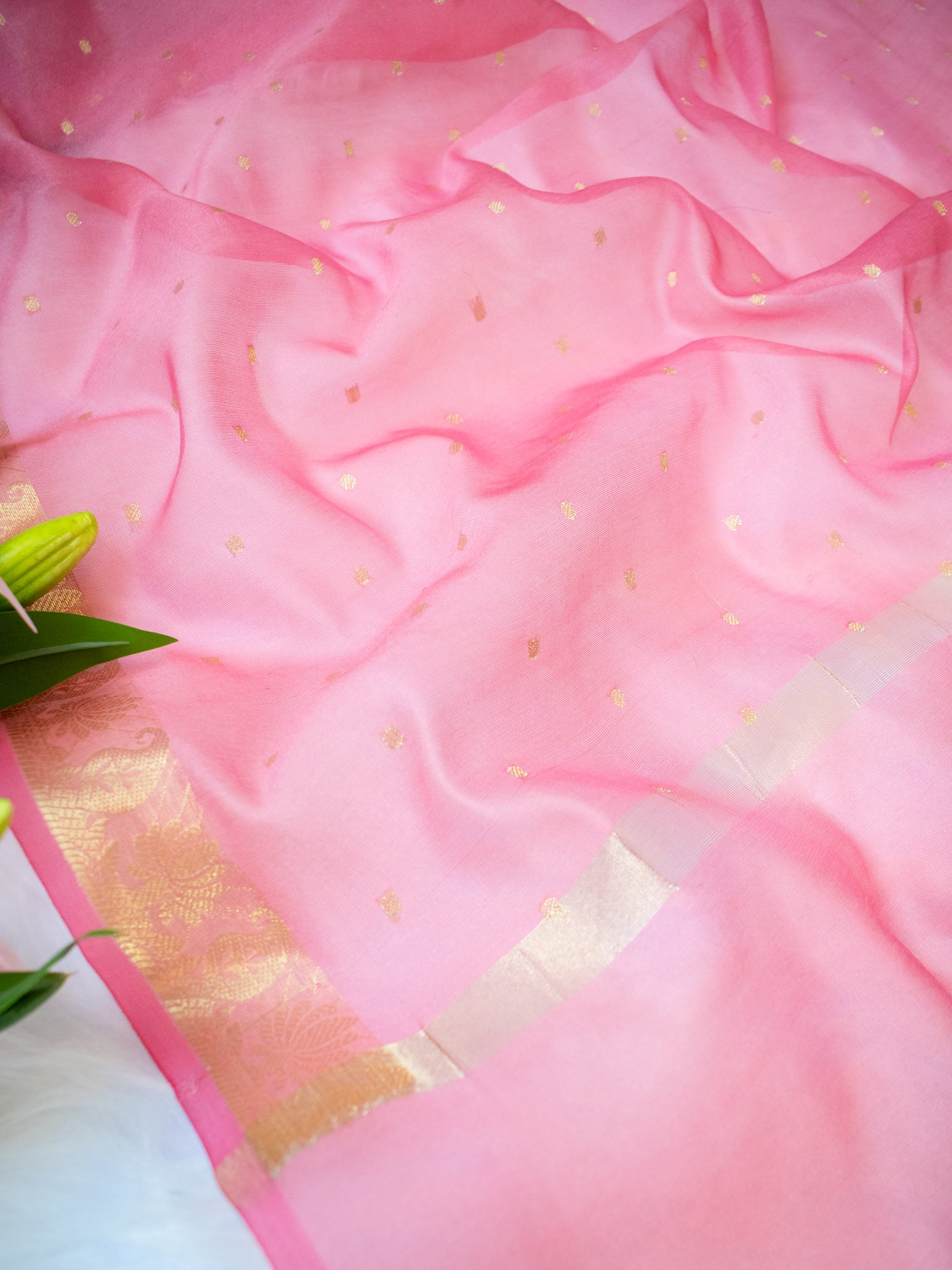 Banarasi Cotton Silk Dupatta With Buti Weaving- Pink