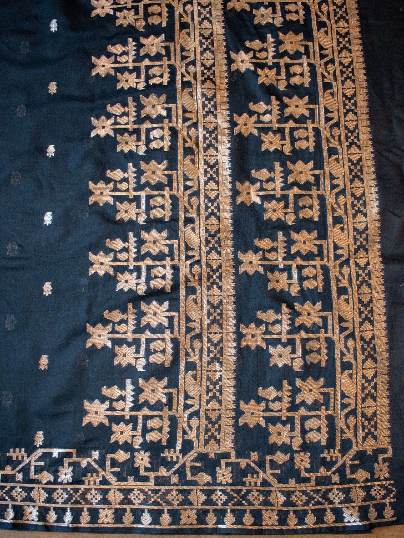 Banarasi Cotton Mix Saree with Zari Weaving & Border- Black