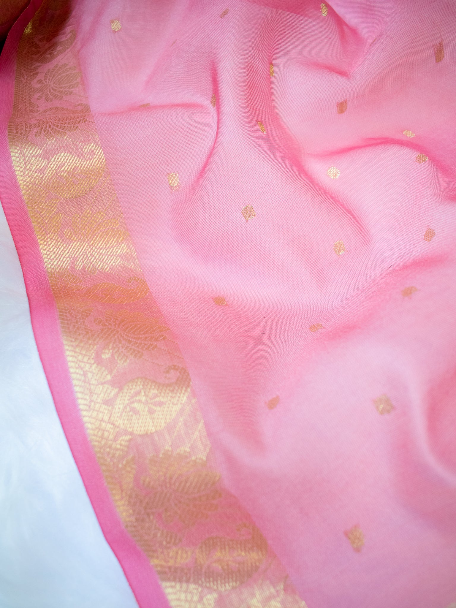 Banarasi Cotton Silk Dupatta With Buti Weaving- Pink