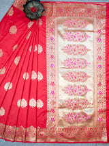 Banarasi Art Katan Silk Saree With Meena Buta Weaving-Red