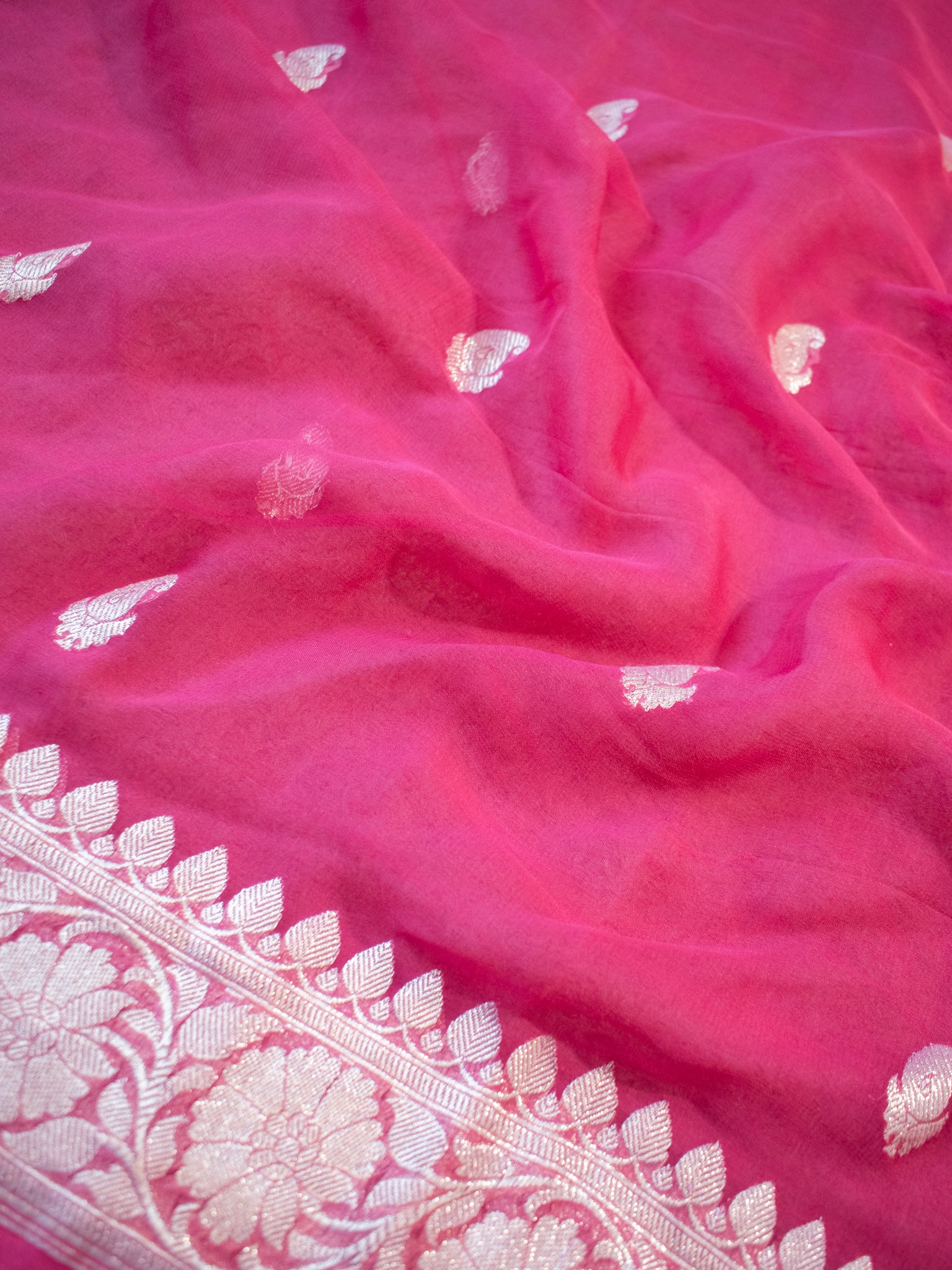 Banarasi Pure Khaddi Georgette Saree With Buti Weaving- Pink