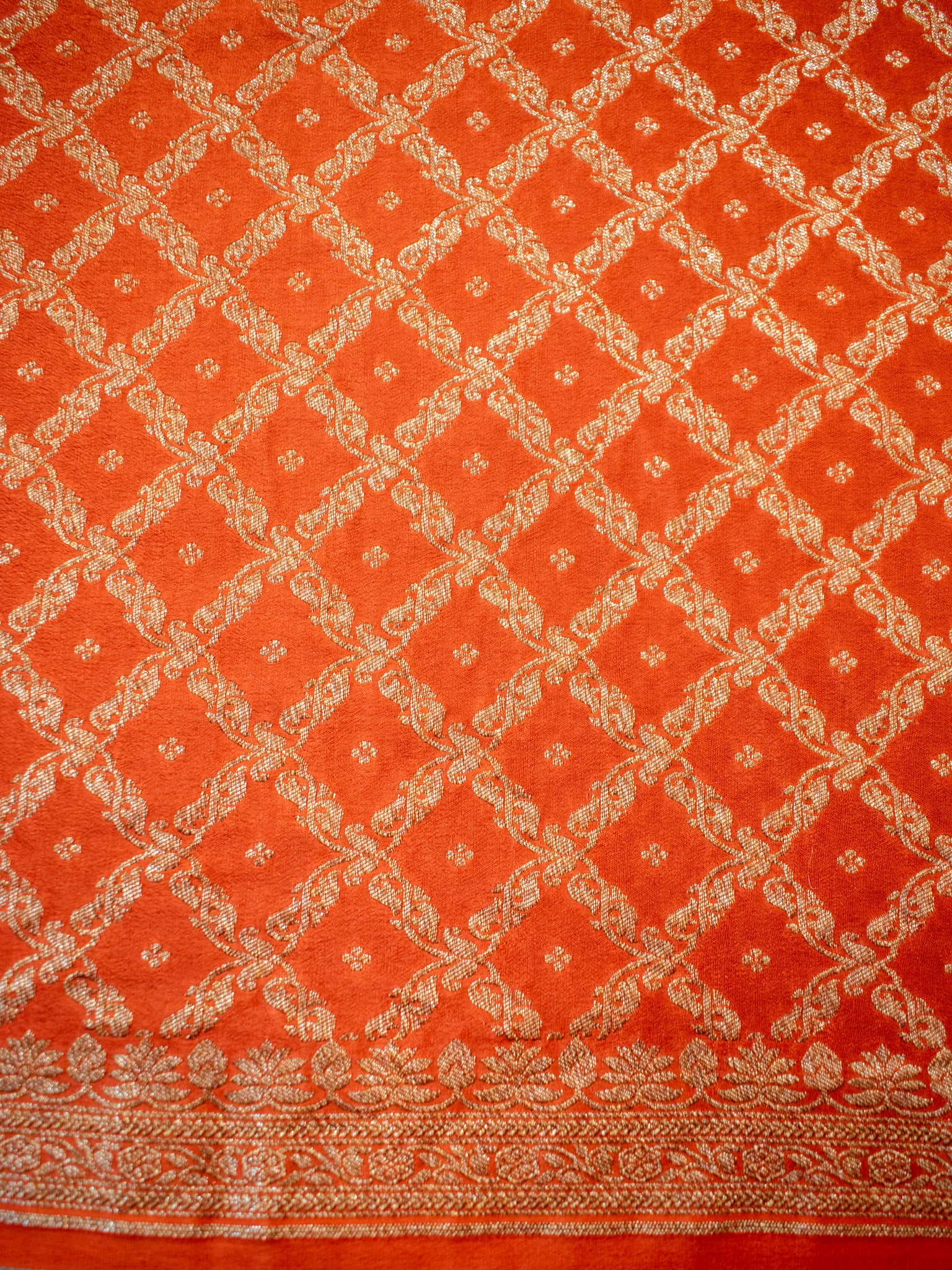 Banarasi Pure Khaddi Georgette Saree With Antique Zari Buti  Weaving- Orange