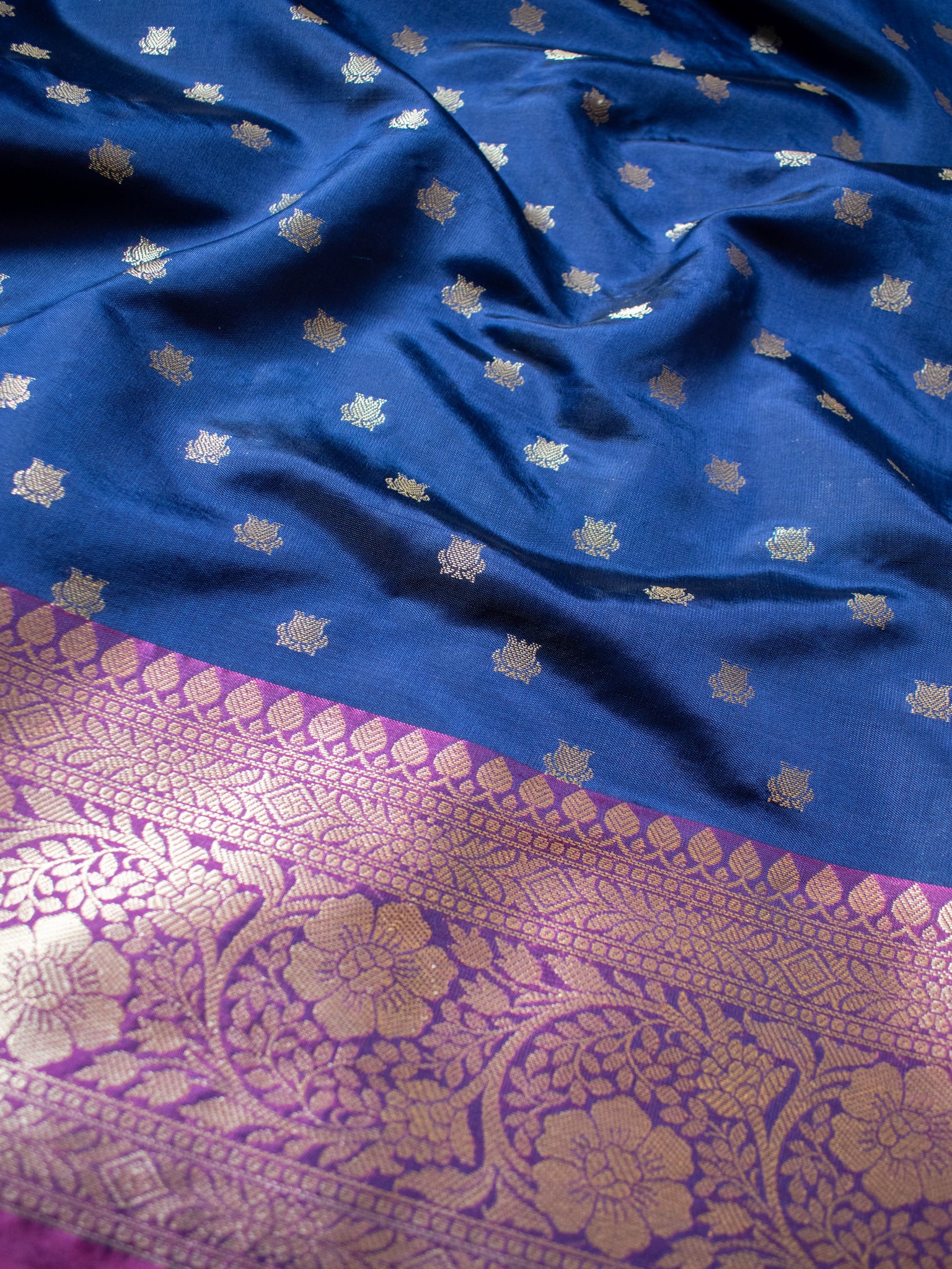 Banarasi Semi Silk Saree With Zari Buti Weaving & Border - Blue