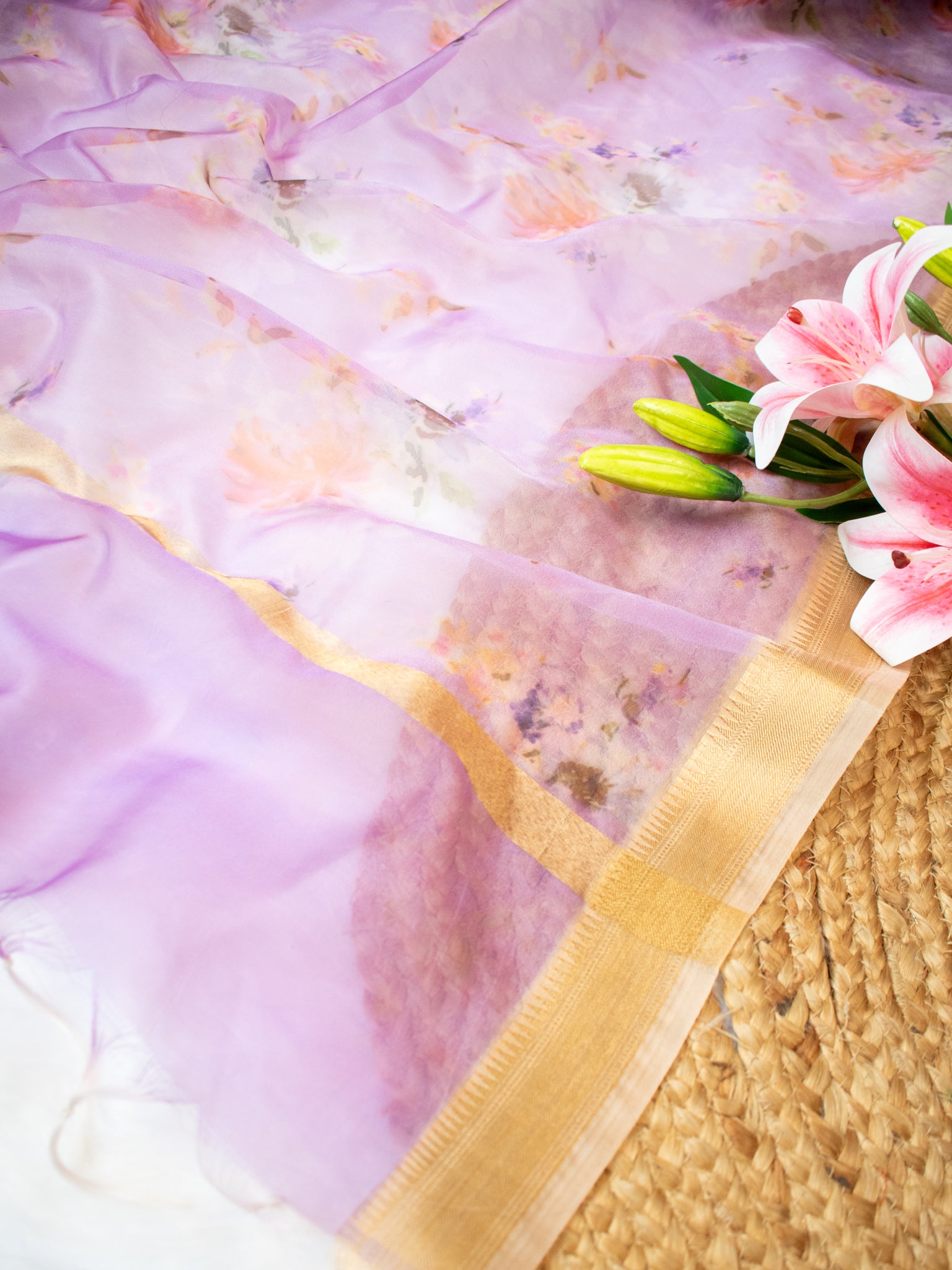 Banarasi Printed Organza Dupatta- Lavender