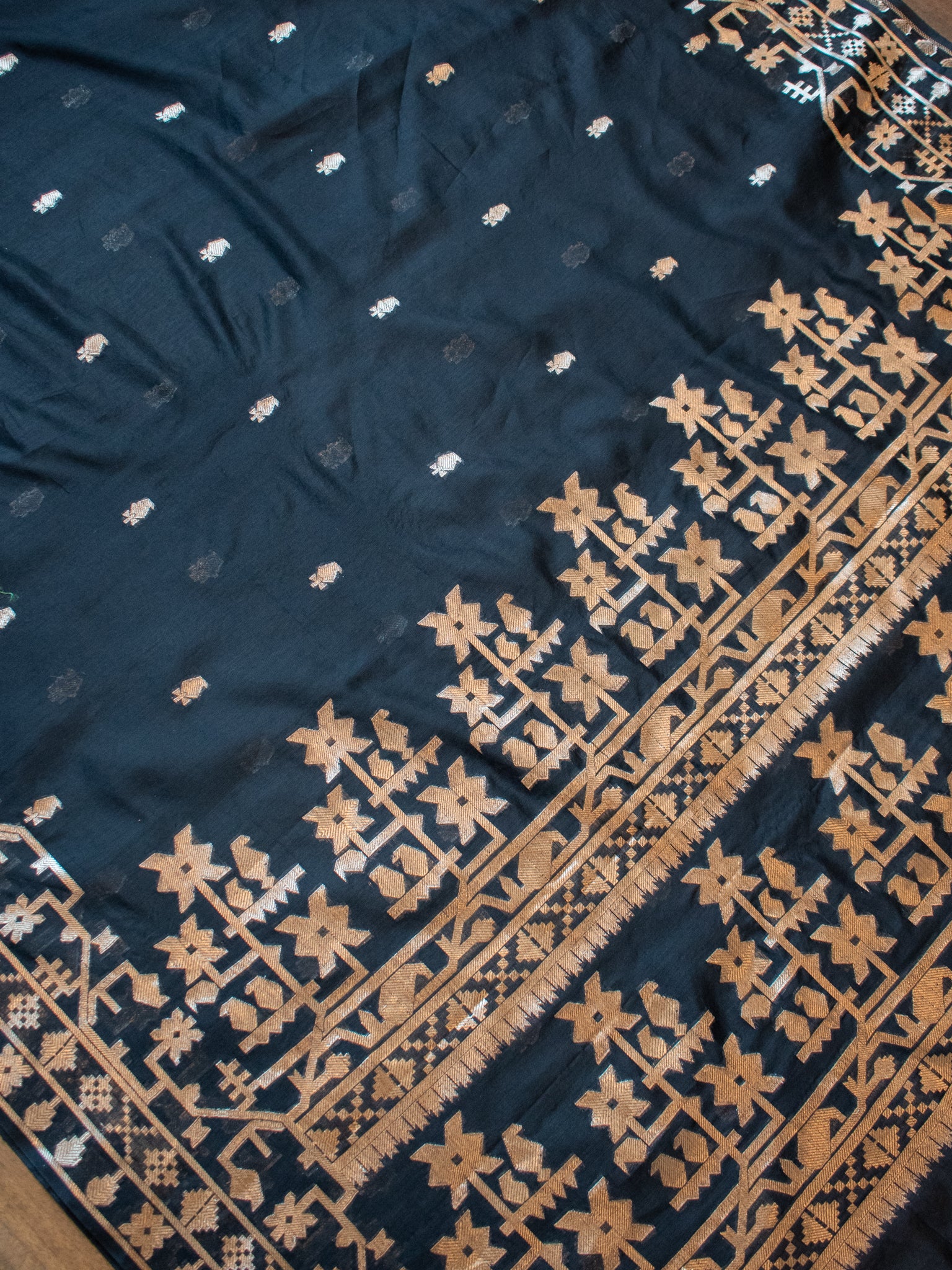 Banarasi Cotton Mix Saree with Zari Weaving & Border- Black