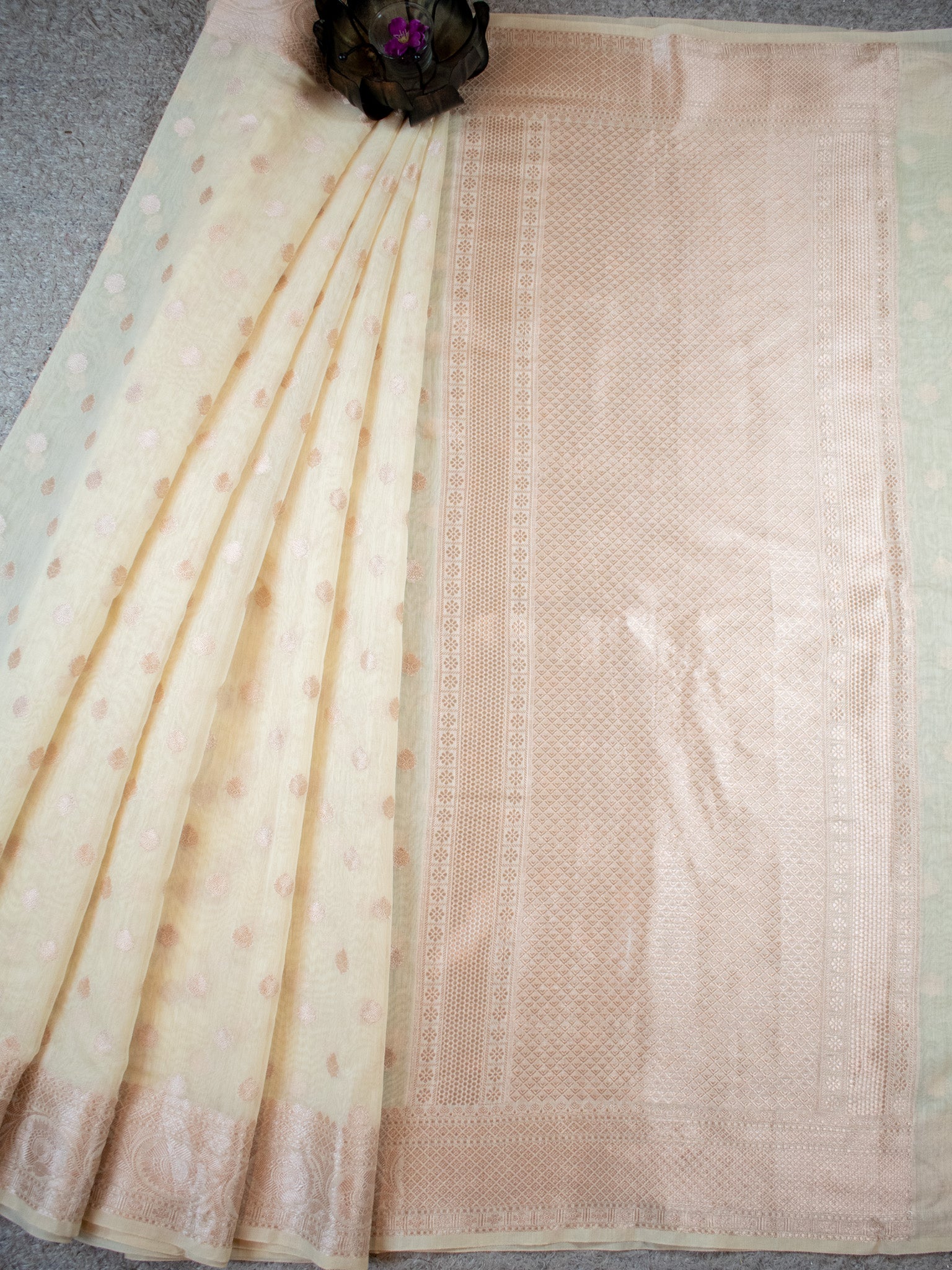 Banarasi Cotton Silk Saree With Zari Weaving & Border- Off White