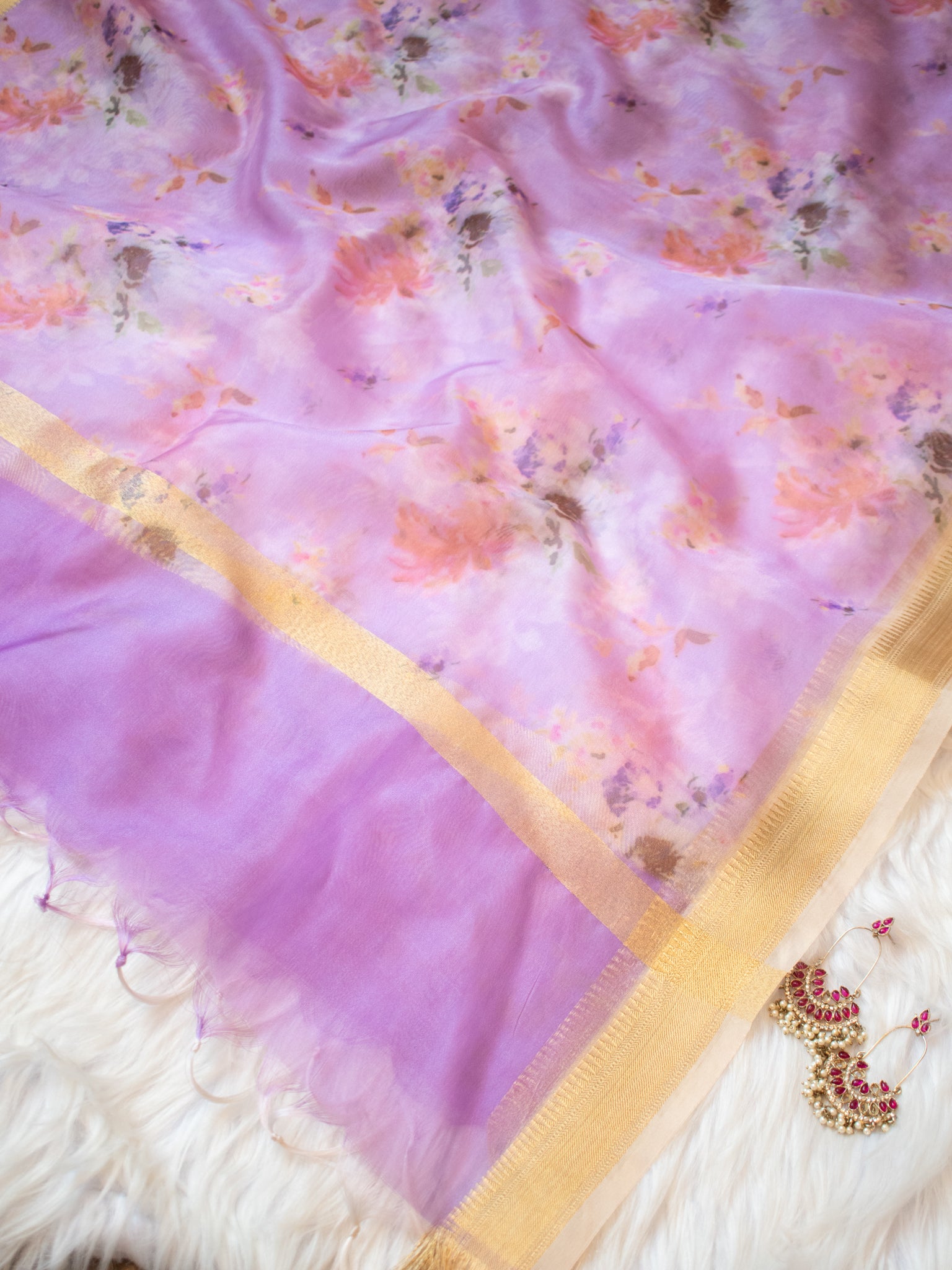 Banarasi Printed Organza Dupatta- Lavender