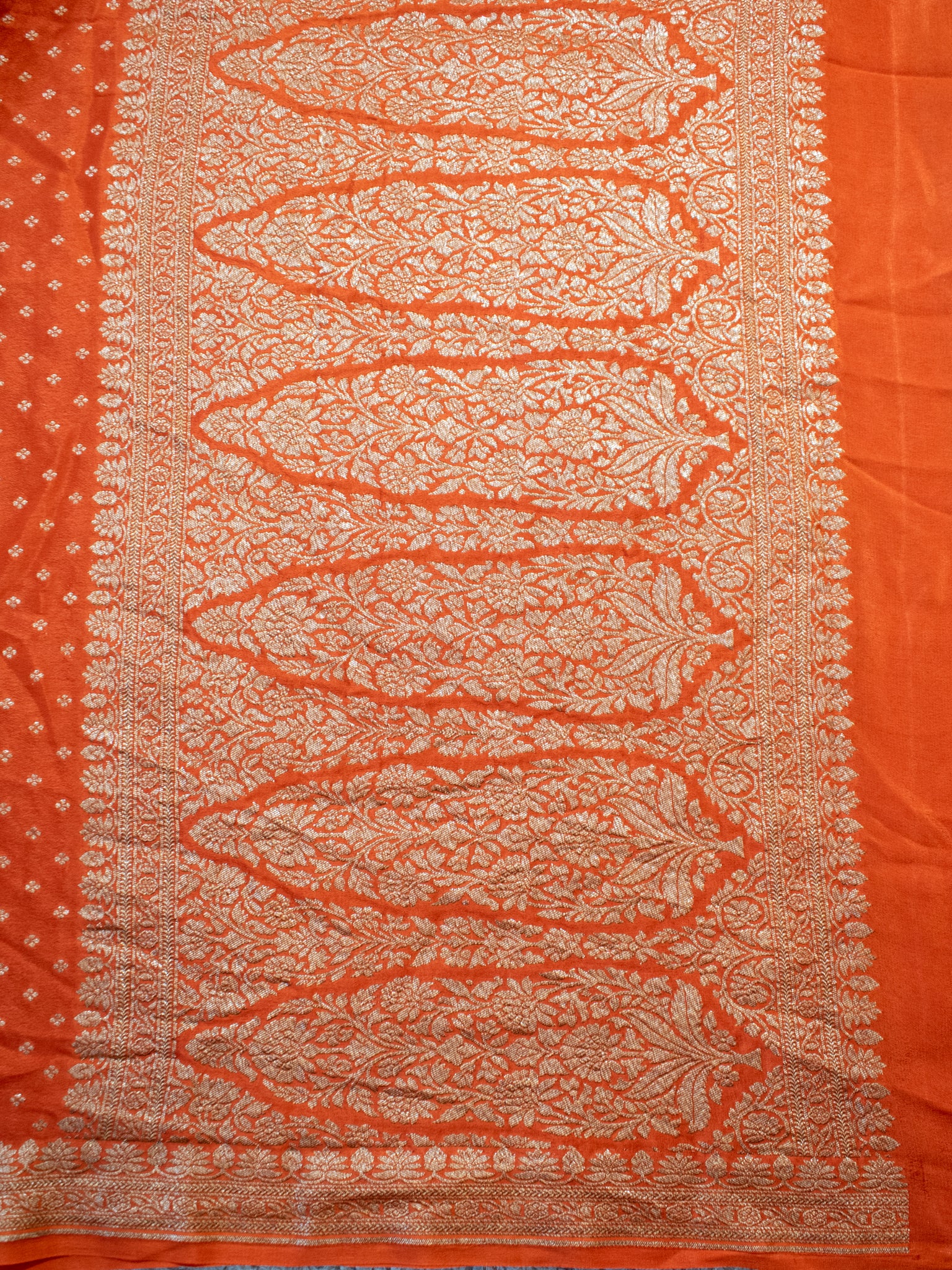 Banarasi Pure Khaddi Georgette Saree With Antique Zari Buti  Weaving- Orange