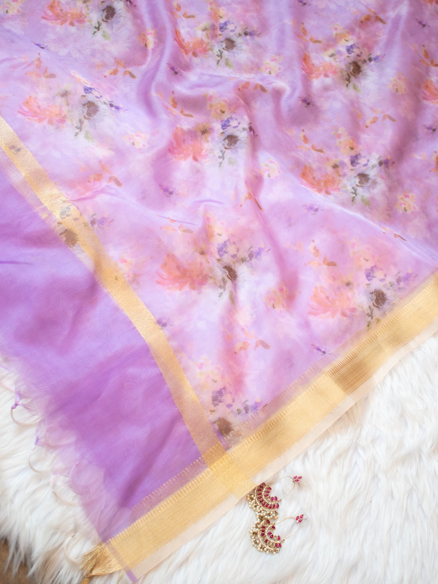 Banarasi Printed Organza Dupatta- Lavender