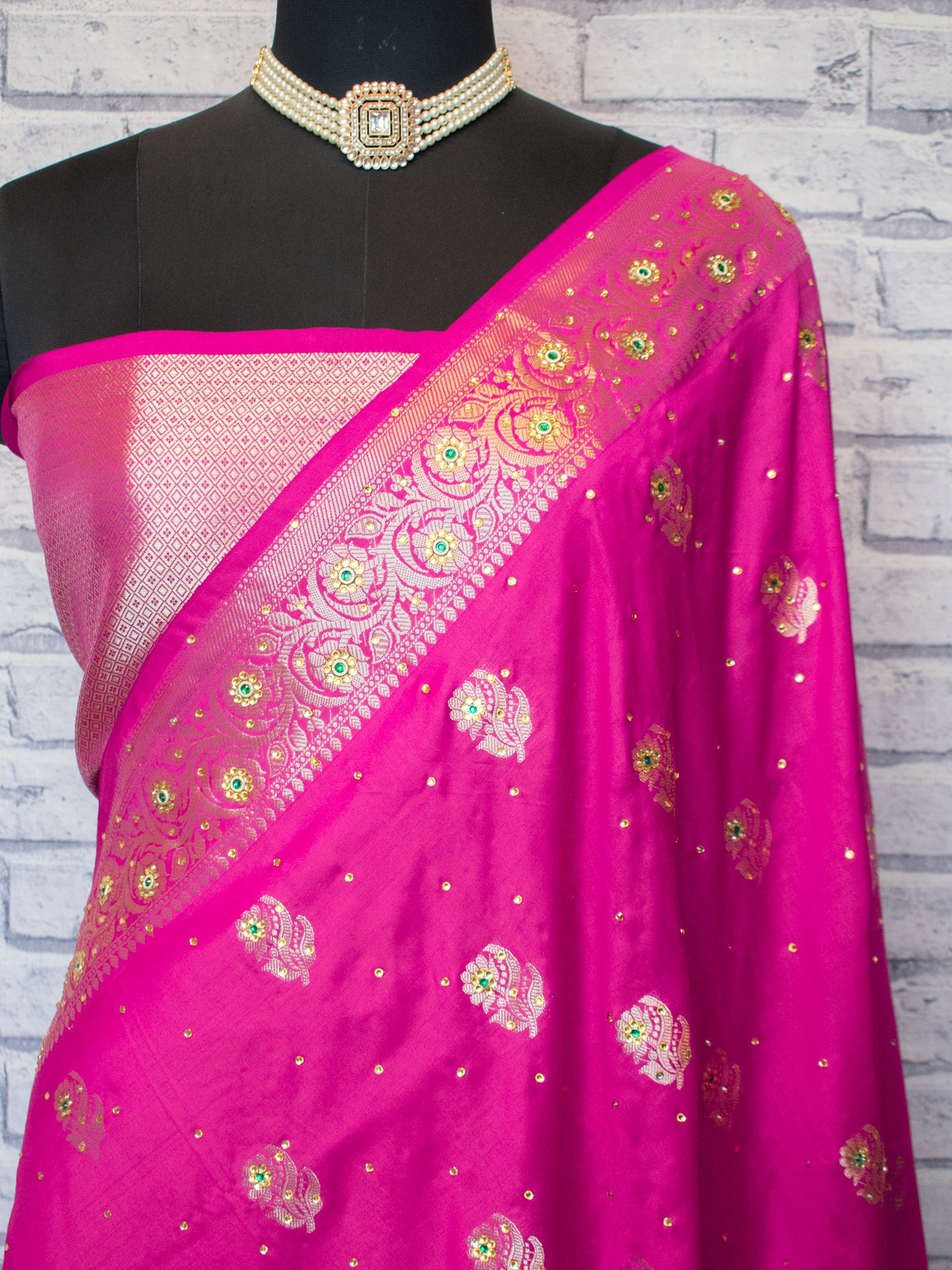 Banarasi Semi Silk Saree With Zari Border - Magenta