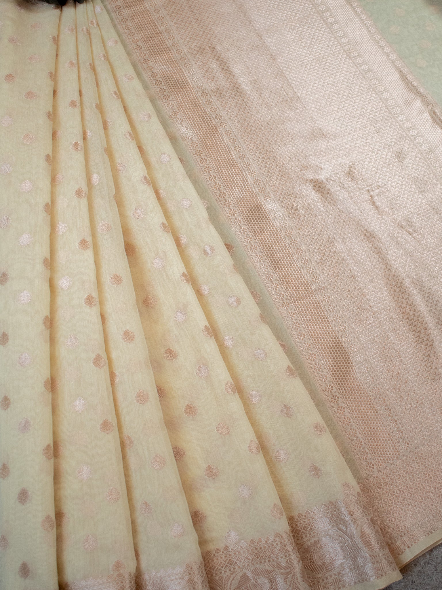 Banarasi Cotton Silk Saree With Zari Weaving & Border- Off White