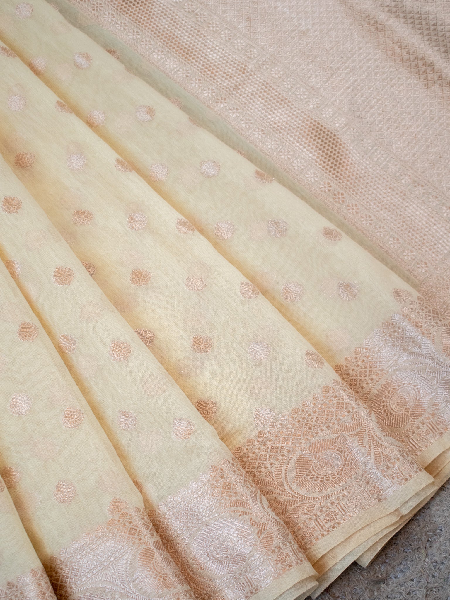 Banarasi Cotton Silk Saree With Zari Weaving & Border- Off White