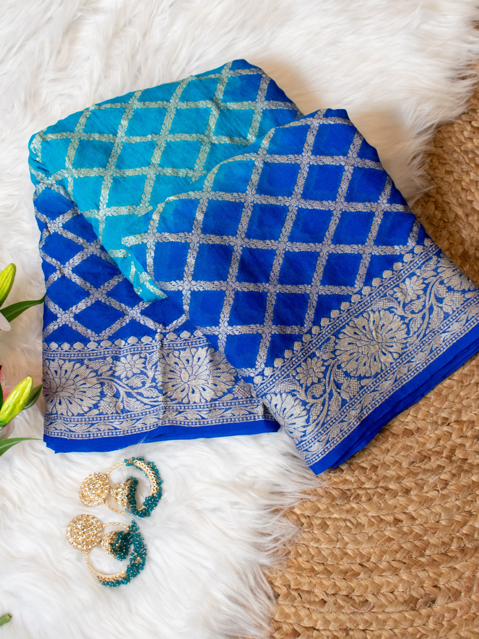 Banarasi Pure Georgette Saree With Resham Weaving - Blue