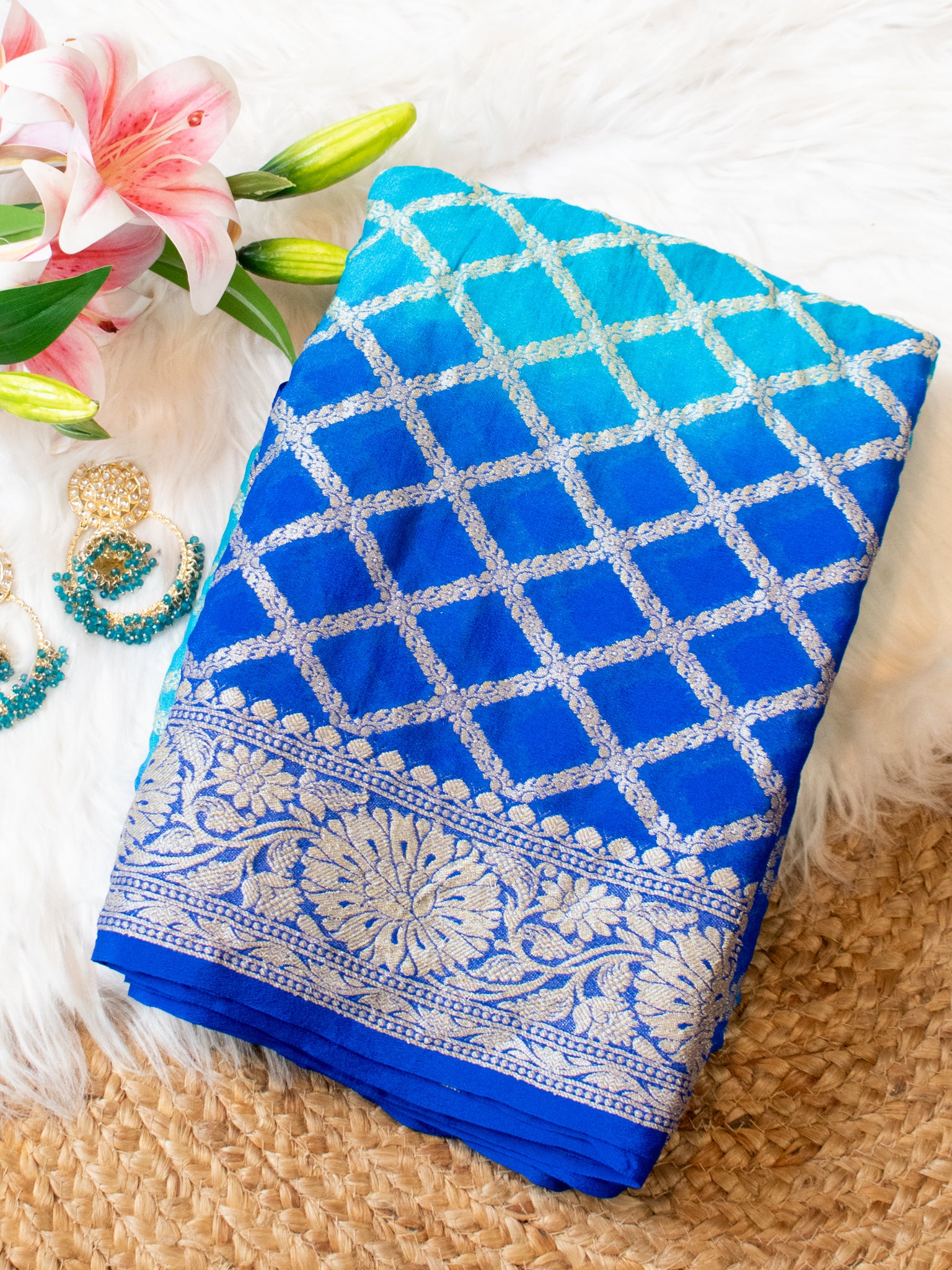 Banarasi Pure Georgette Saree With Resham Weaving - Blue