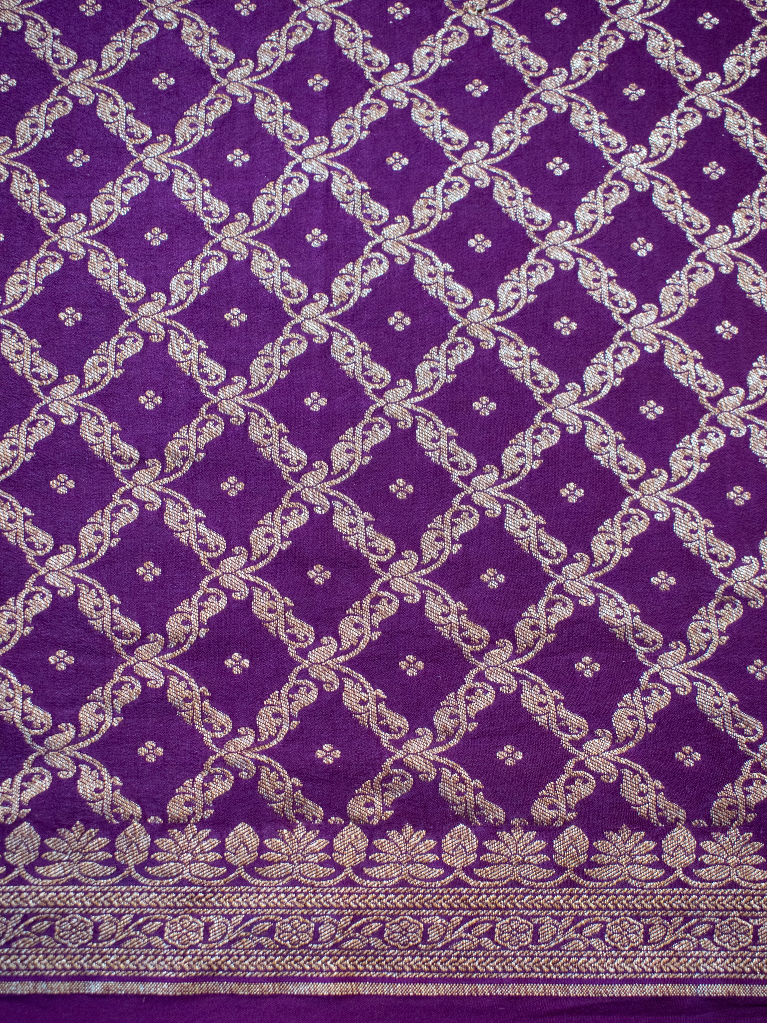 Banarasi Pure Khaddi Georgette Saree With Antique Zari Buti  Weaving- Purple