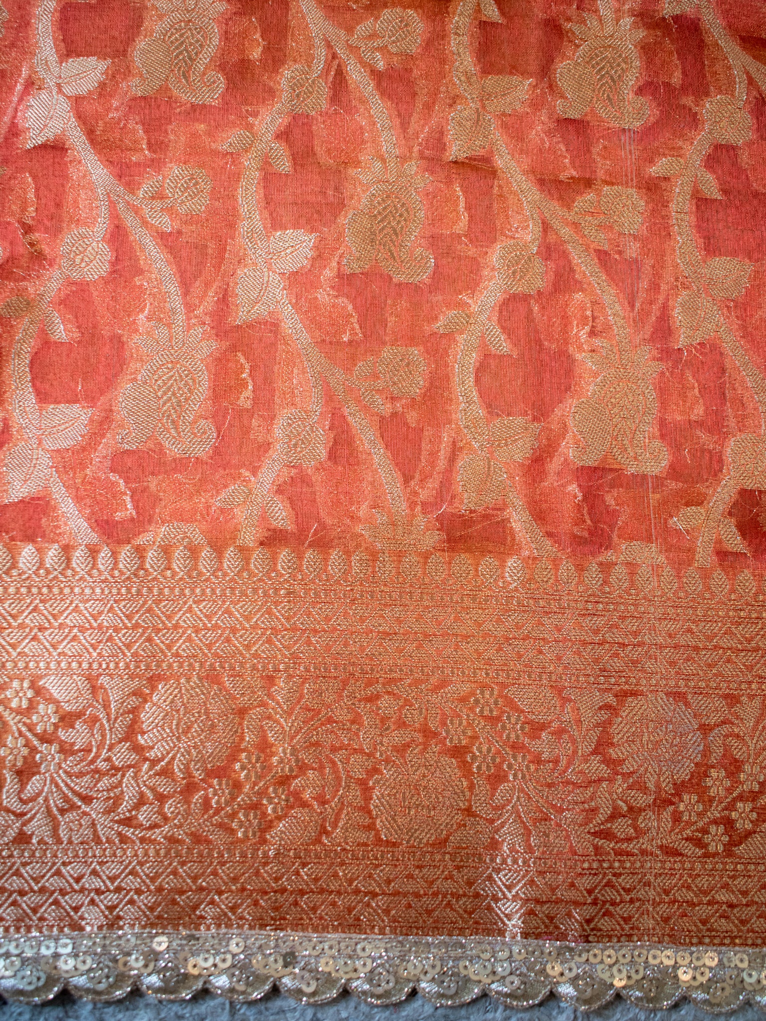 Banarasi Tissue Saree With Lace Border - Orange