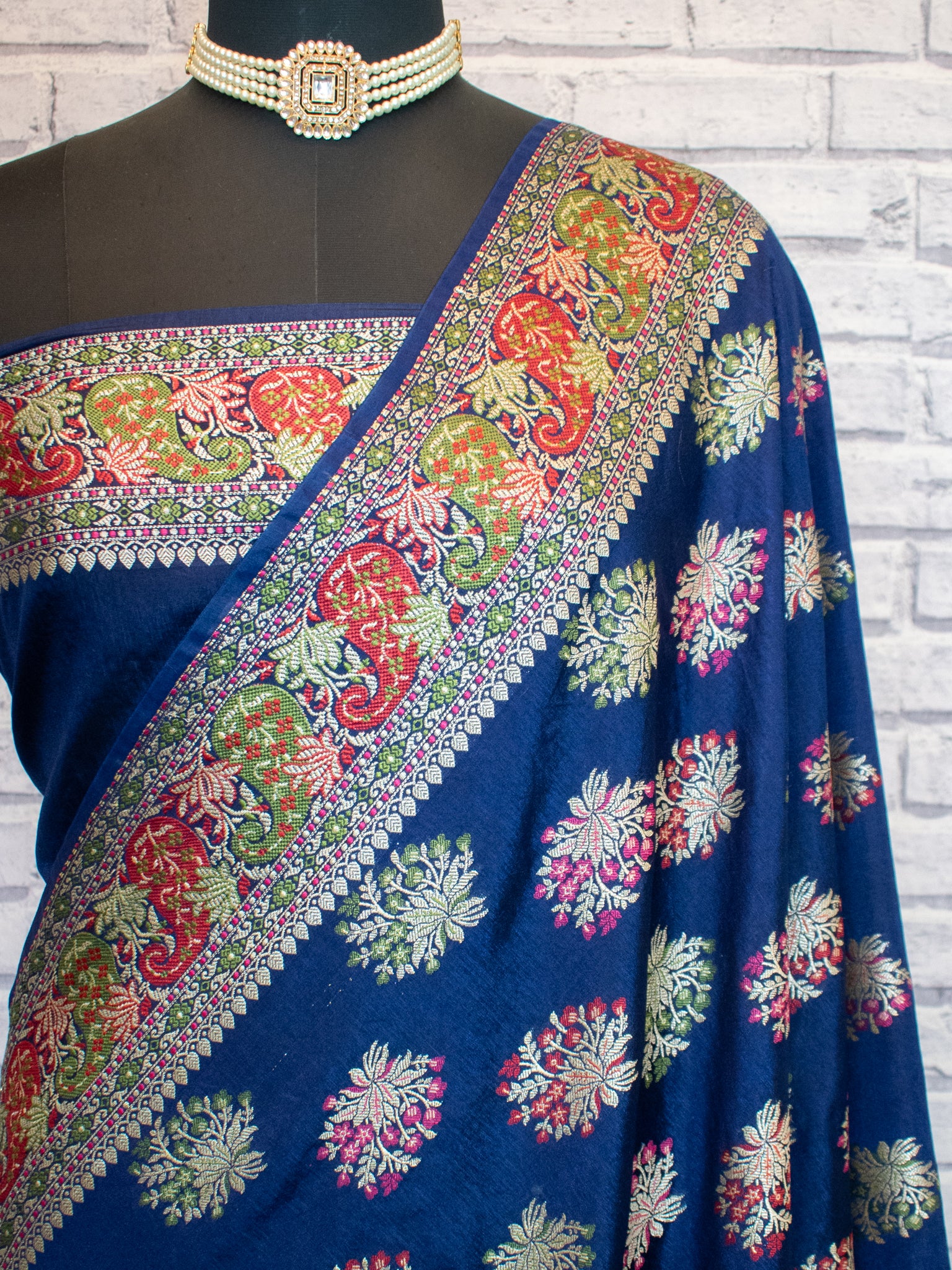 Banarasi Semi Georgette Saree With Resham Work and Border - Blue