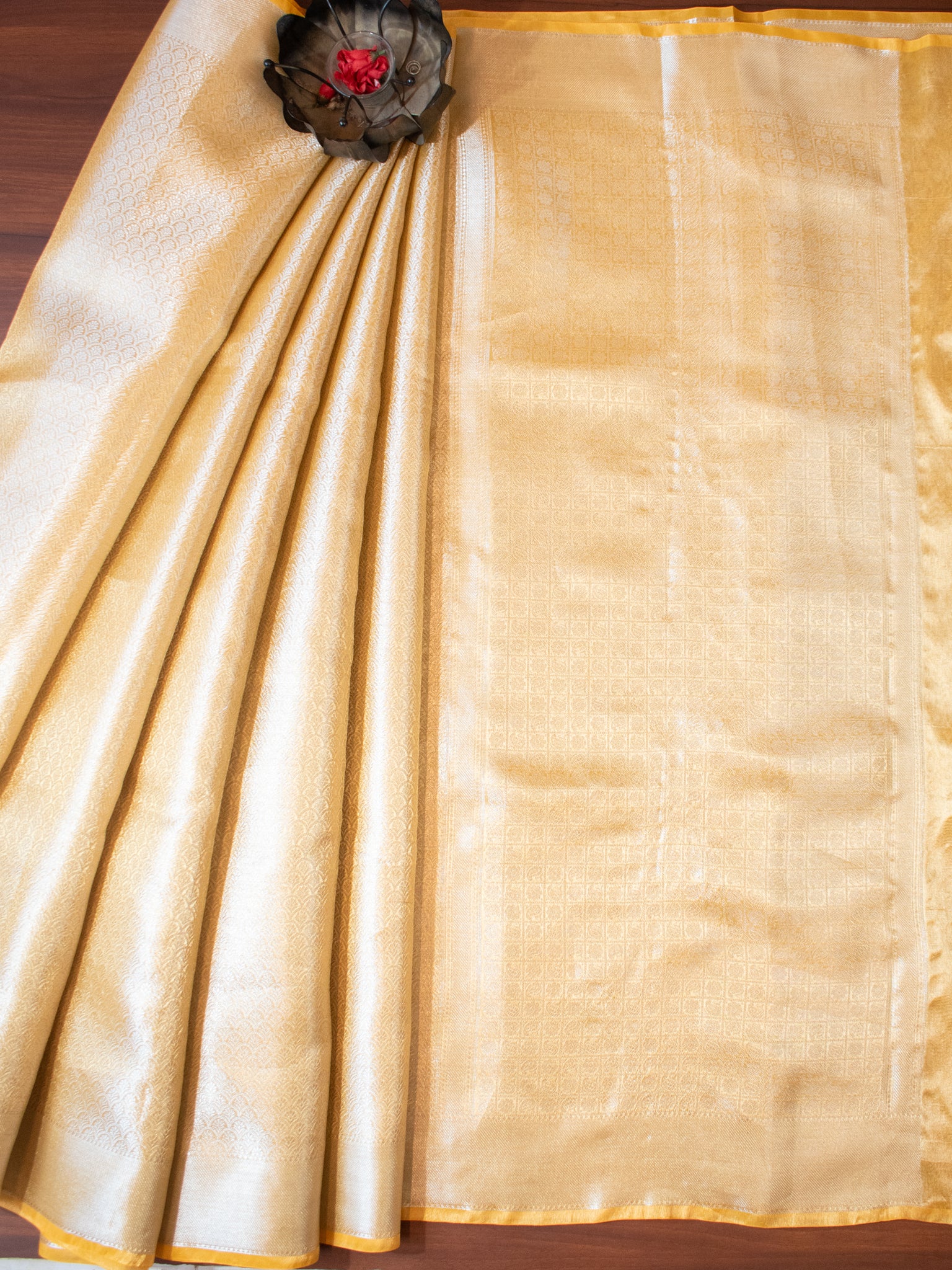 Banarasi Tissue Saree With Golden Weaving - Gold