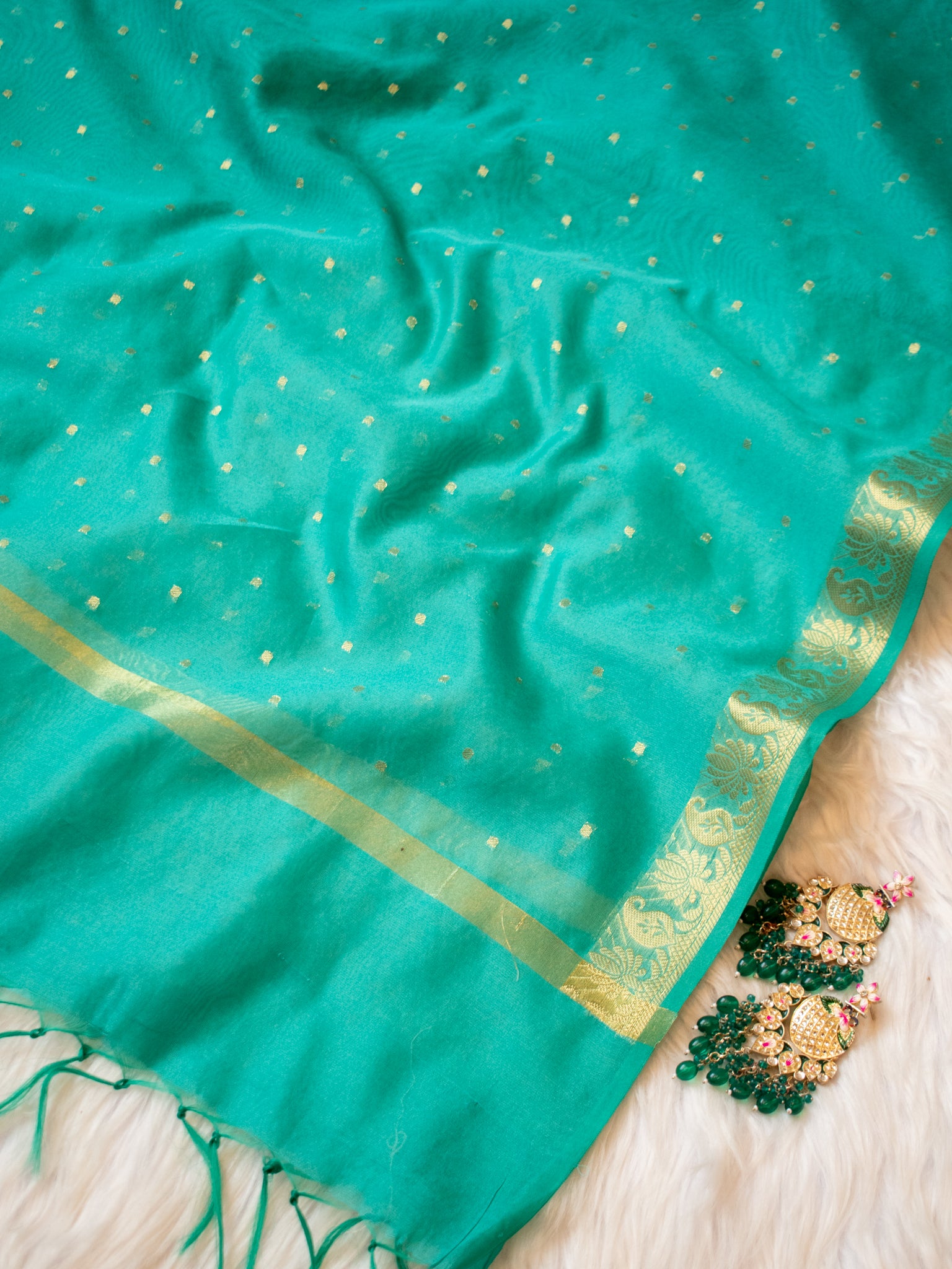 Banarasi Cotton Silk Dupatta With Buti Weaving- Sky blue