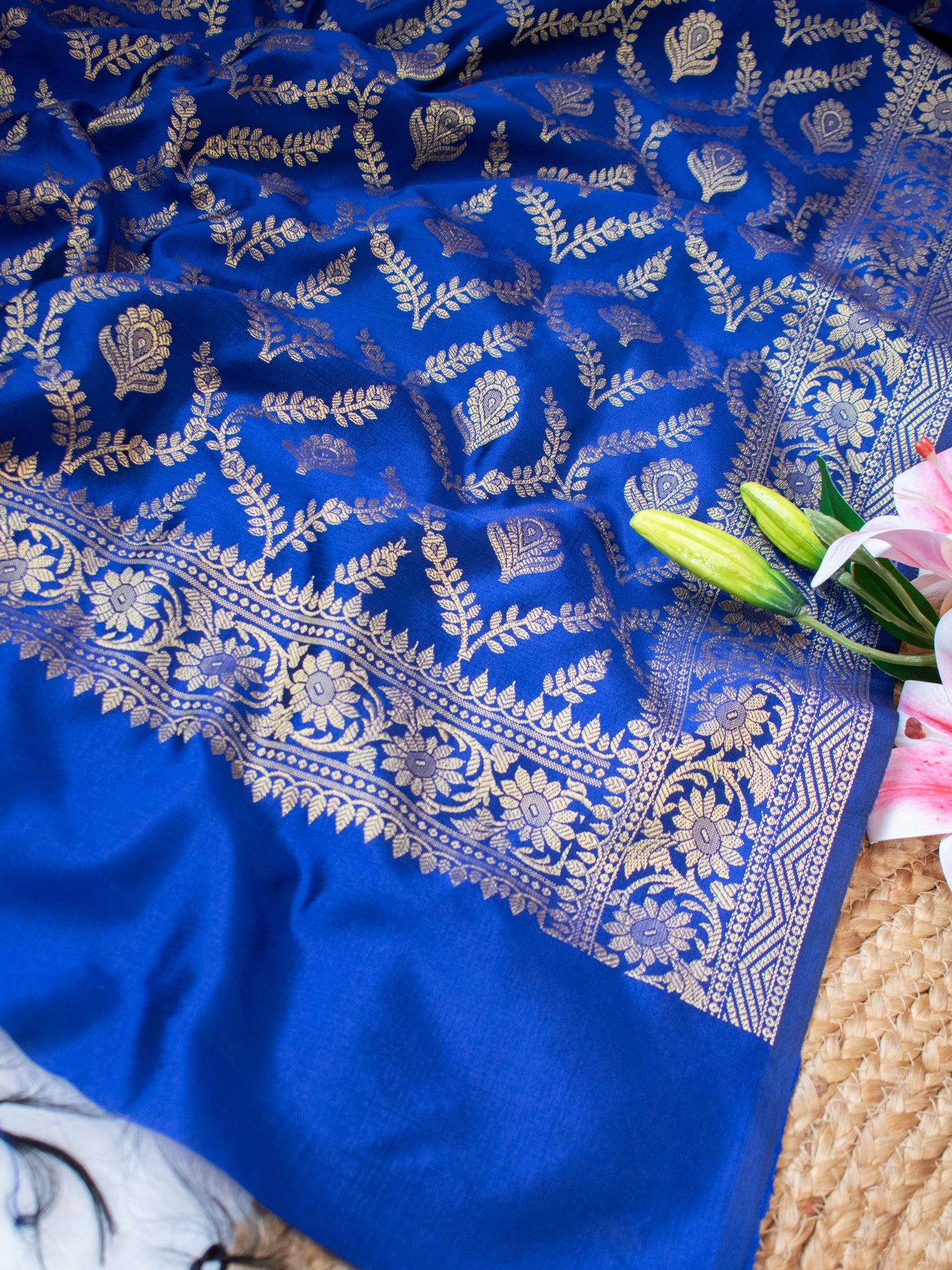 Banarasi Cotton Silk Dupatta With Zari Weaving- Blue