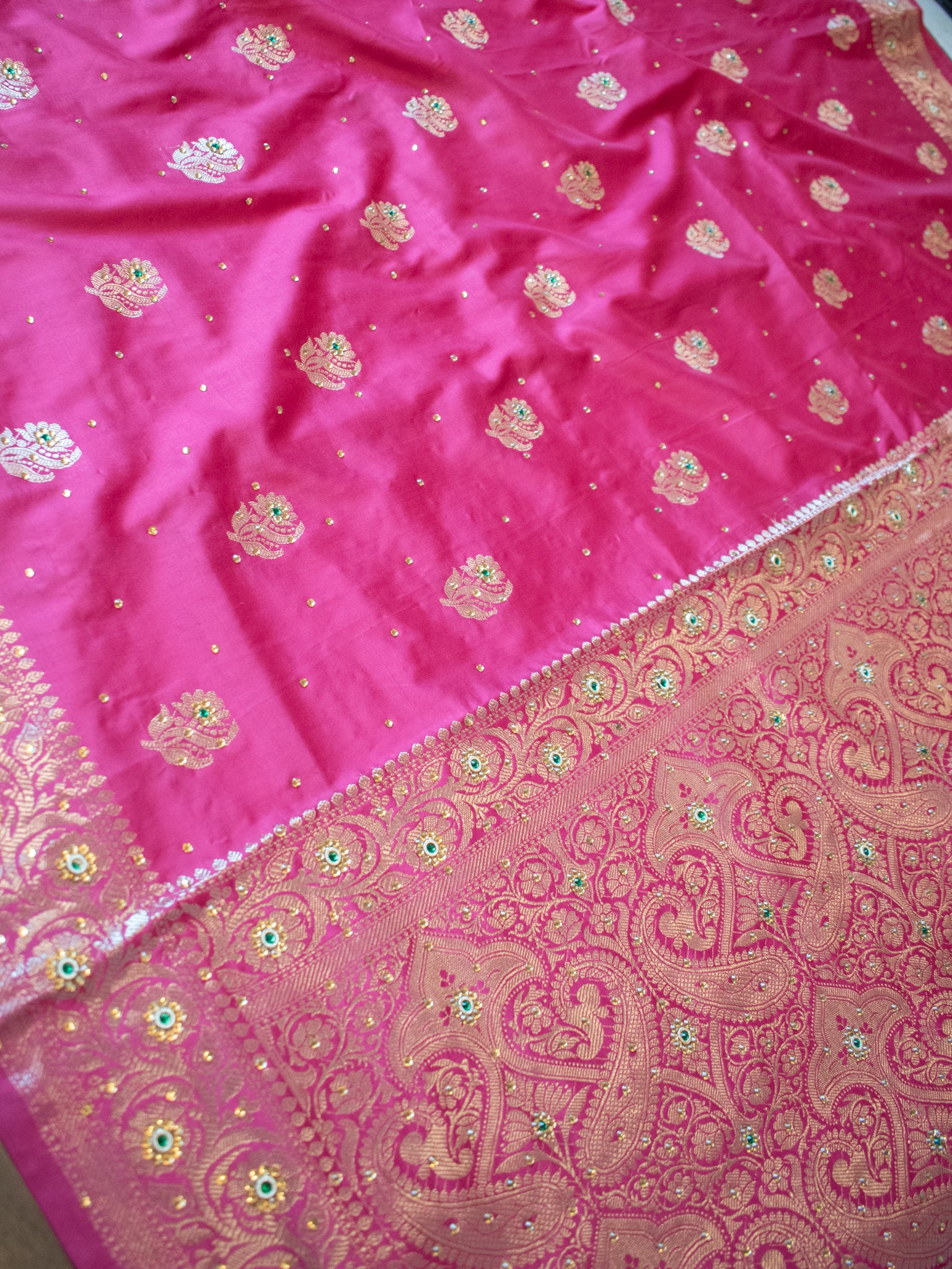 Banarasi Semi Silk Saree With Zari Border - Magenta