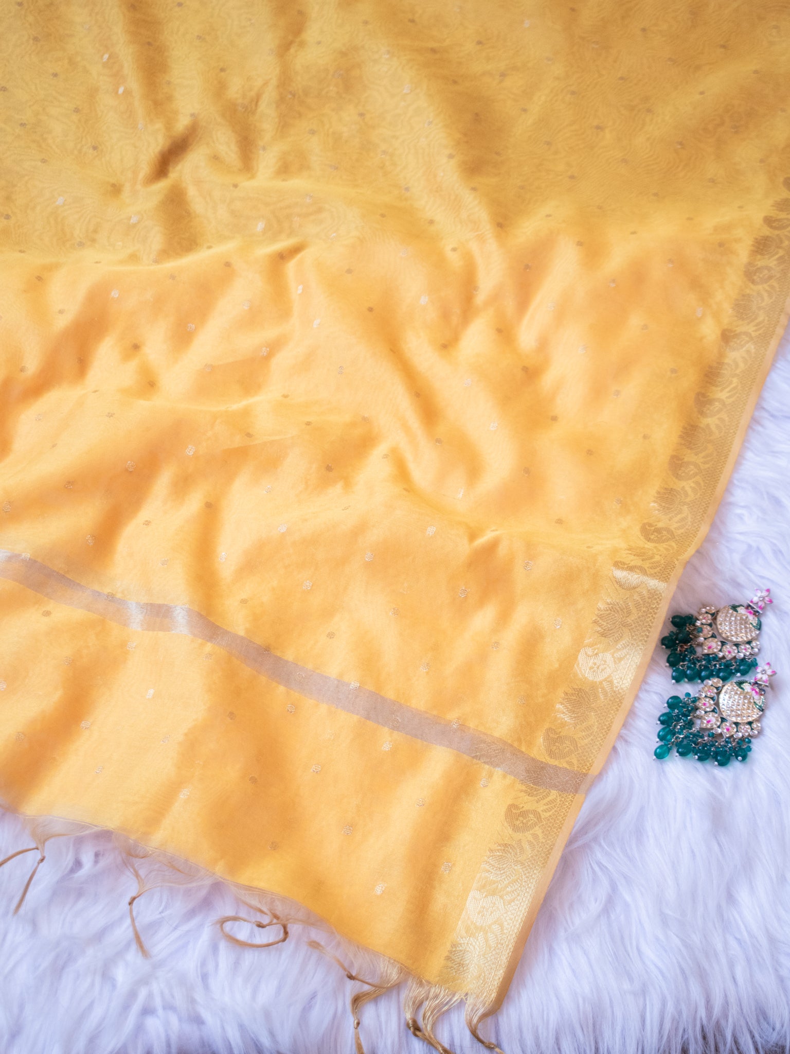 Banarasi Cotton Silk Dupatta With Buti Weaving- Yellow