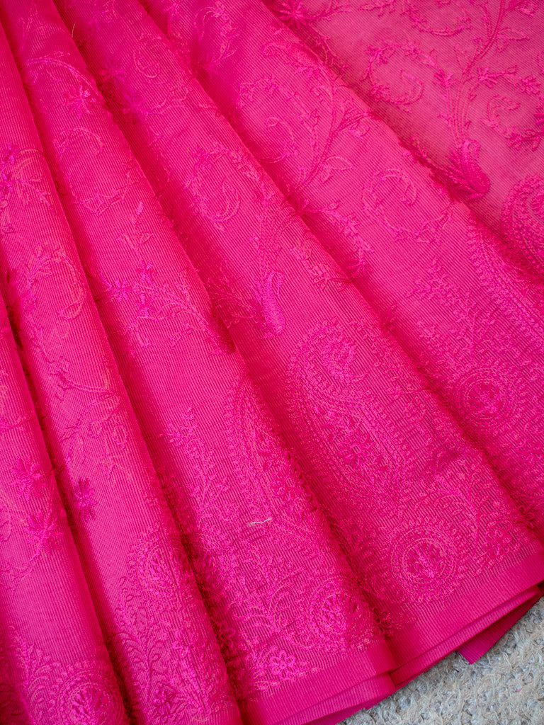 Banarasi Soft Net Saree With Self Resham Weaving Design-Pink