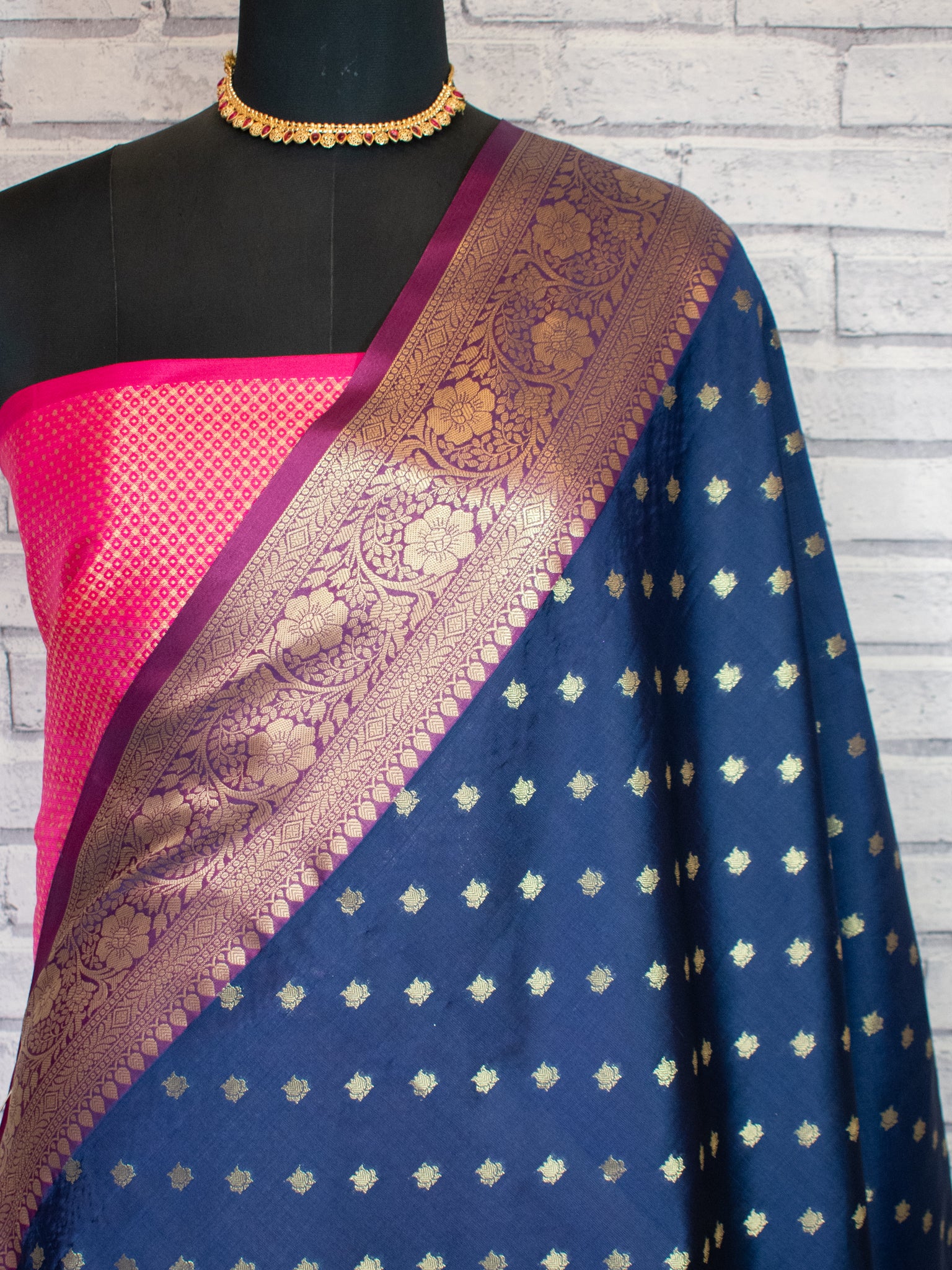Banarasi Semi Silk Saree With Zari Buti Weaving & Border - Blue