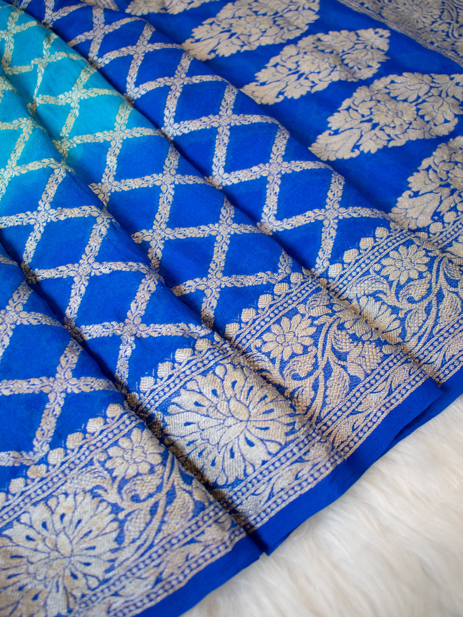 Banarasi Pure Georgette Saree With Resham Weaving - Blue