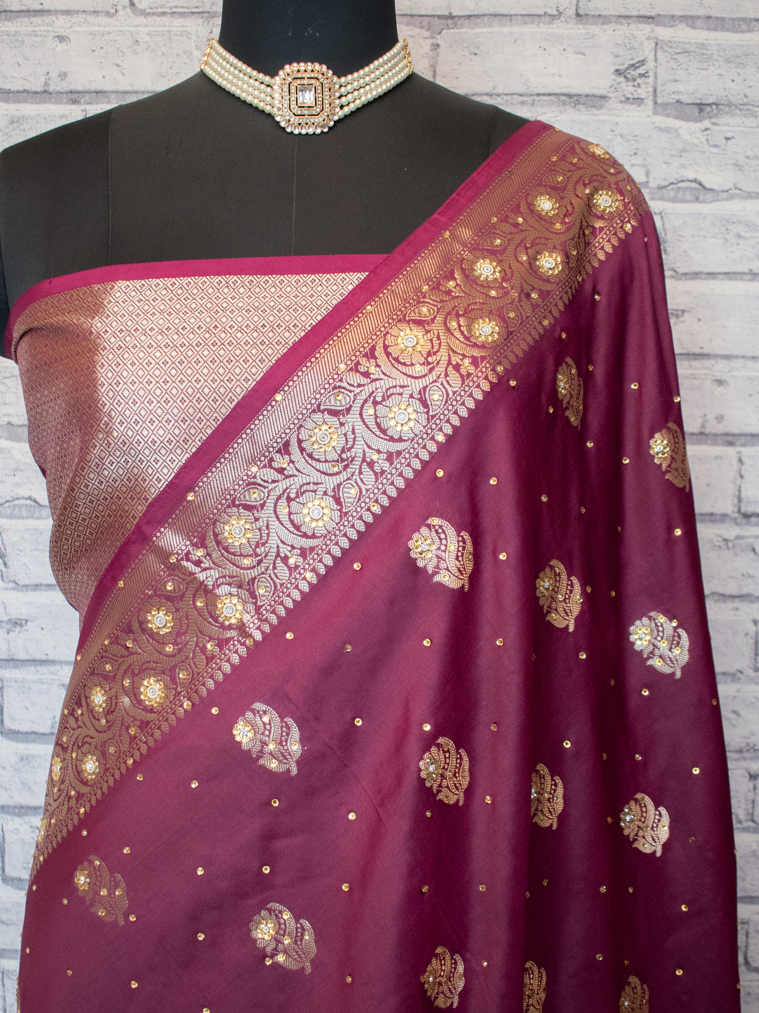 Banarasi Semi Silk Saree With Zari Border - Wine