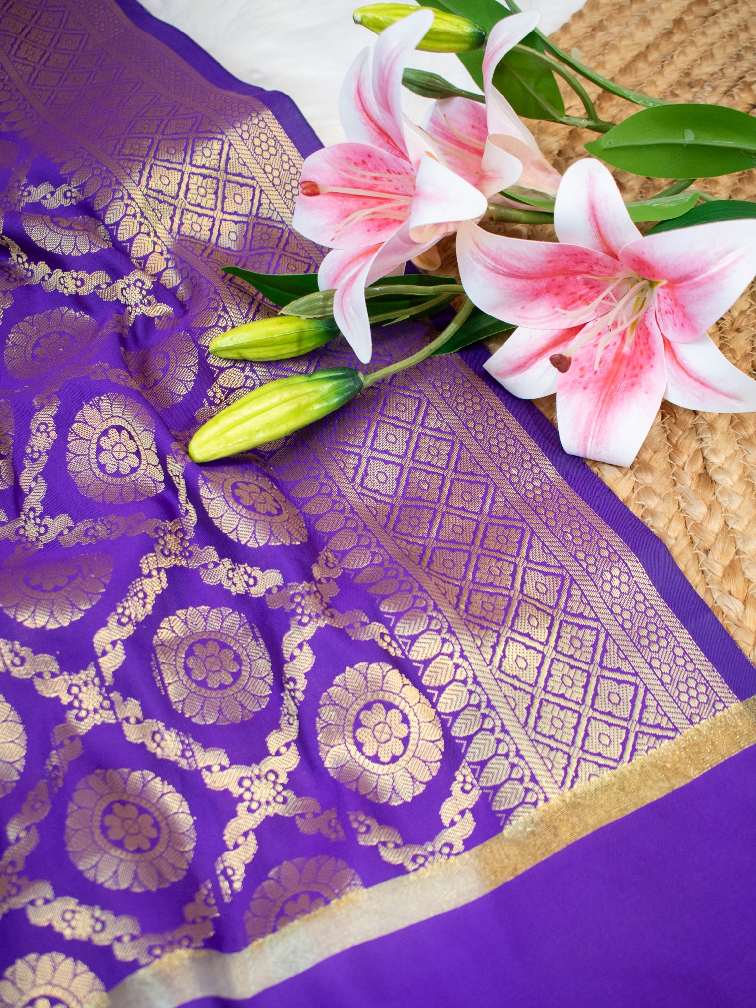 Banarasi Cotton Silk Dupatta With Zari Weaving- Voilet