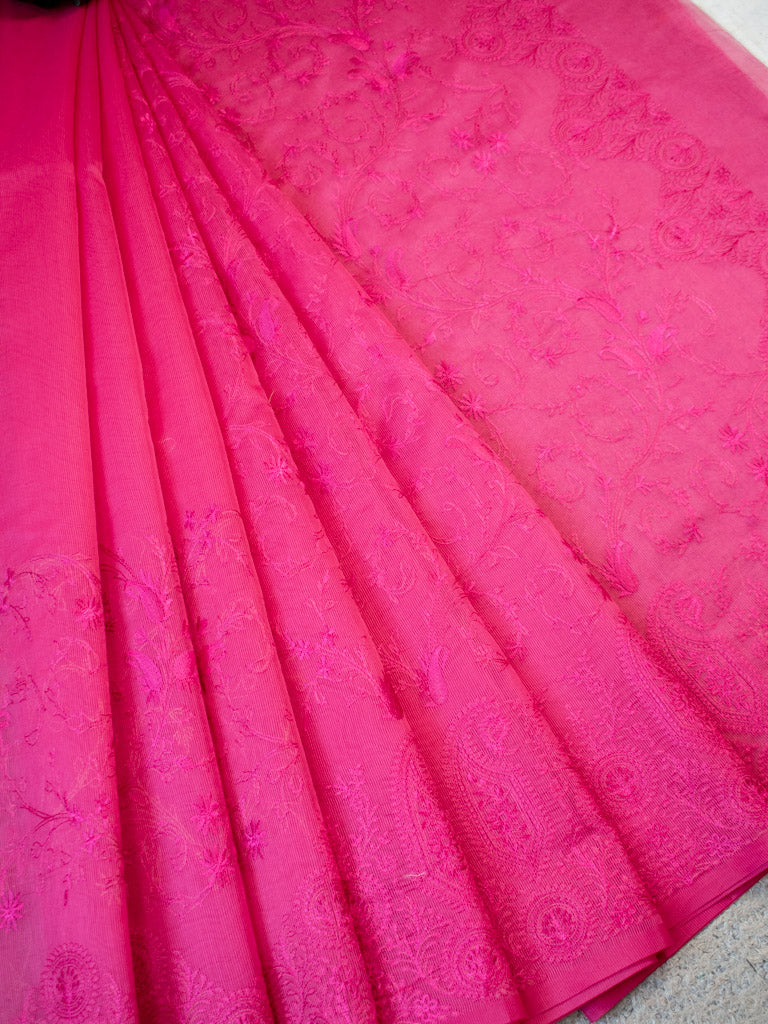 Banarasi Soft Net Saree With Self Resham Weaving Design-Pink