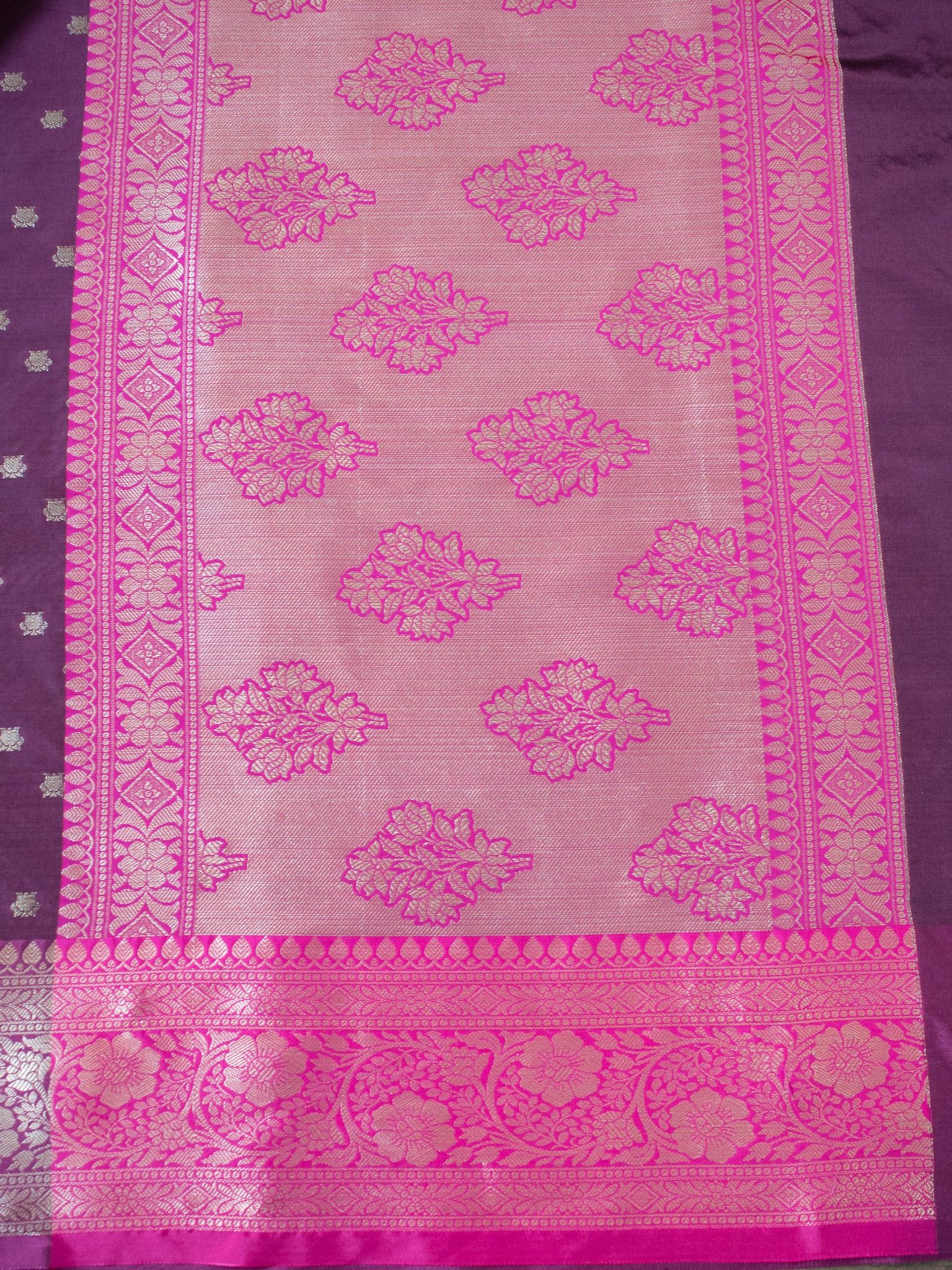 Banarasi Semi Silk Saree With Zari Buti Weaving & Border - Purple