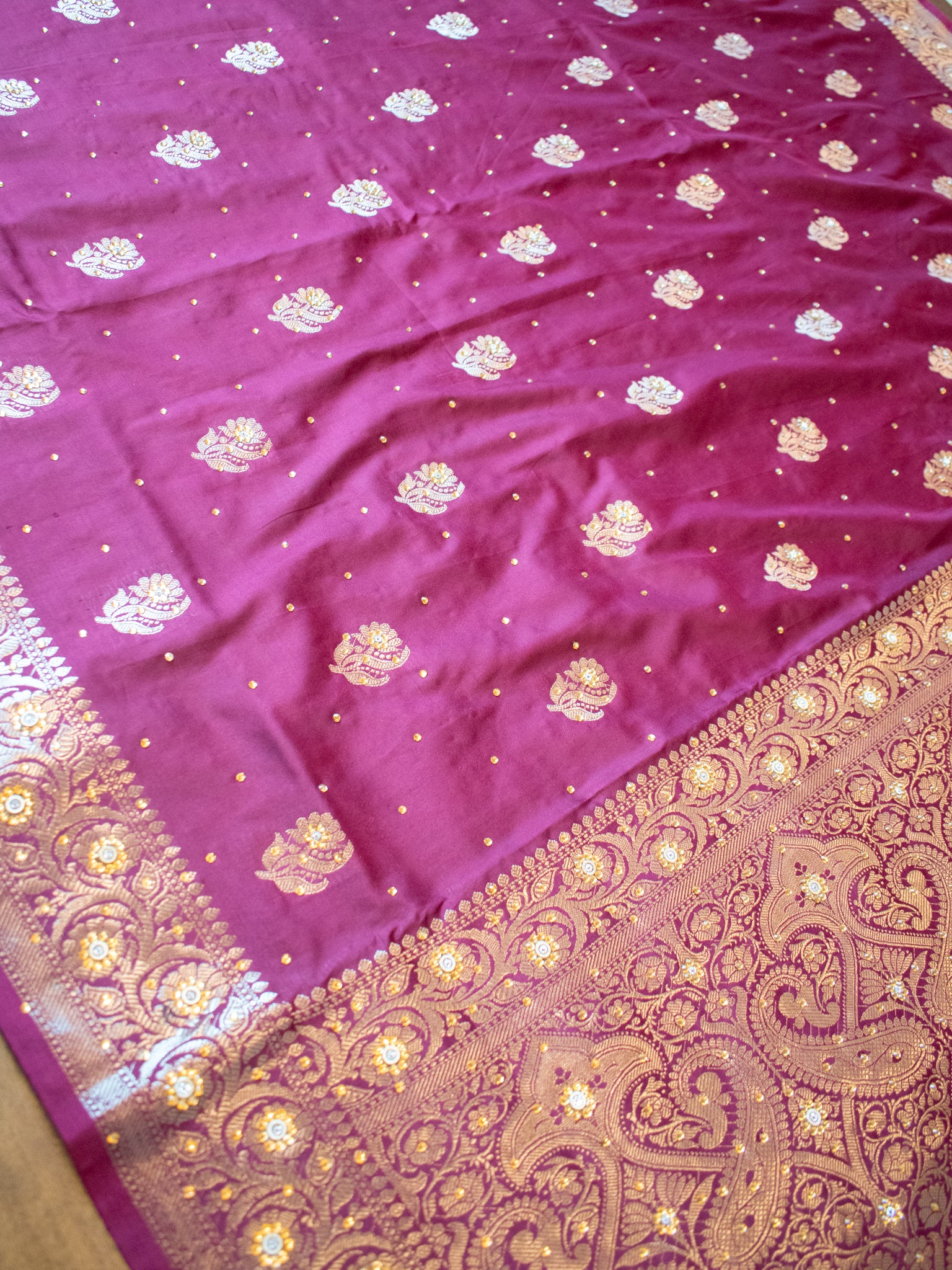 Banarasi Semi Silk Saree With Zari Border - Wine