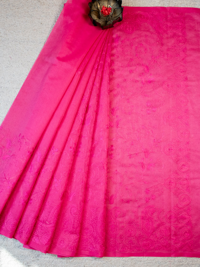 Banarasi Soft Net Saree With Self Resham Weaving Design-Pink