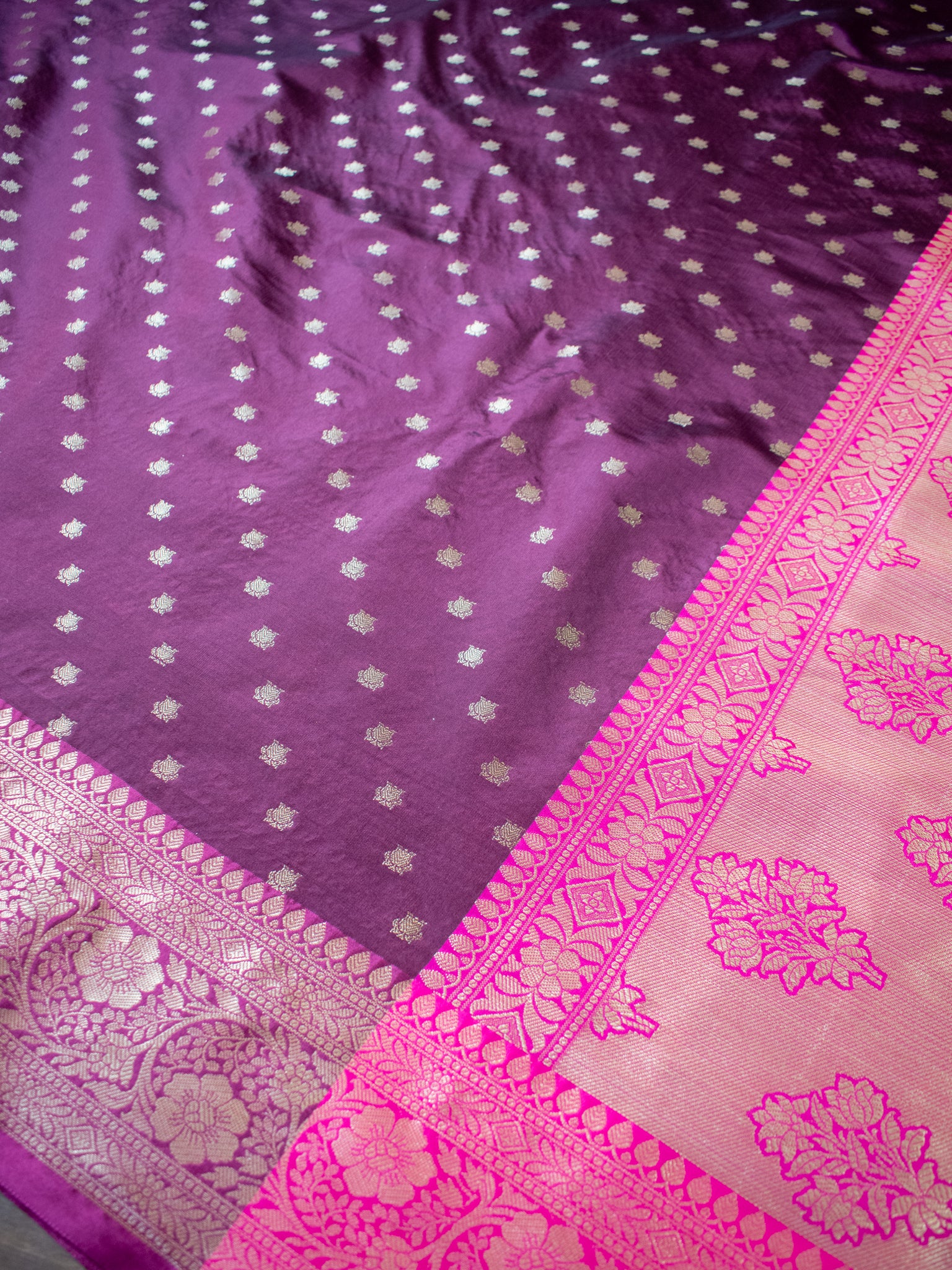 Banarasi Semi Silk Saree With Zari Buti Weaving & Border - Purple