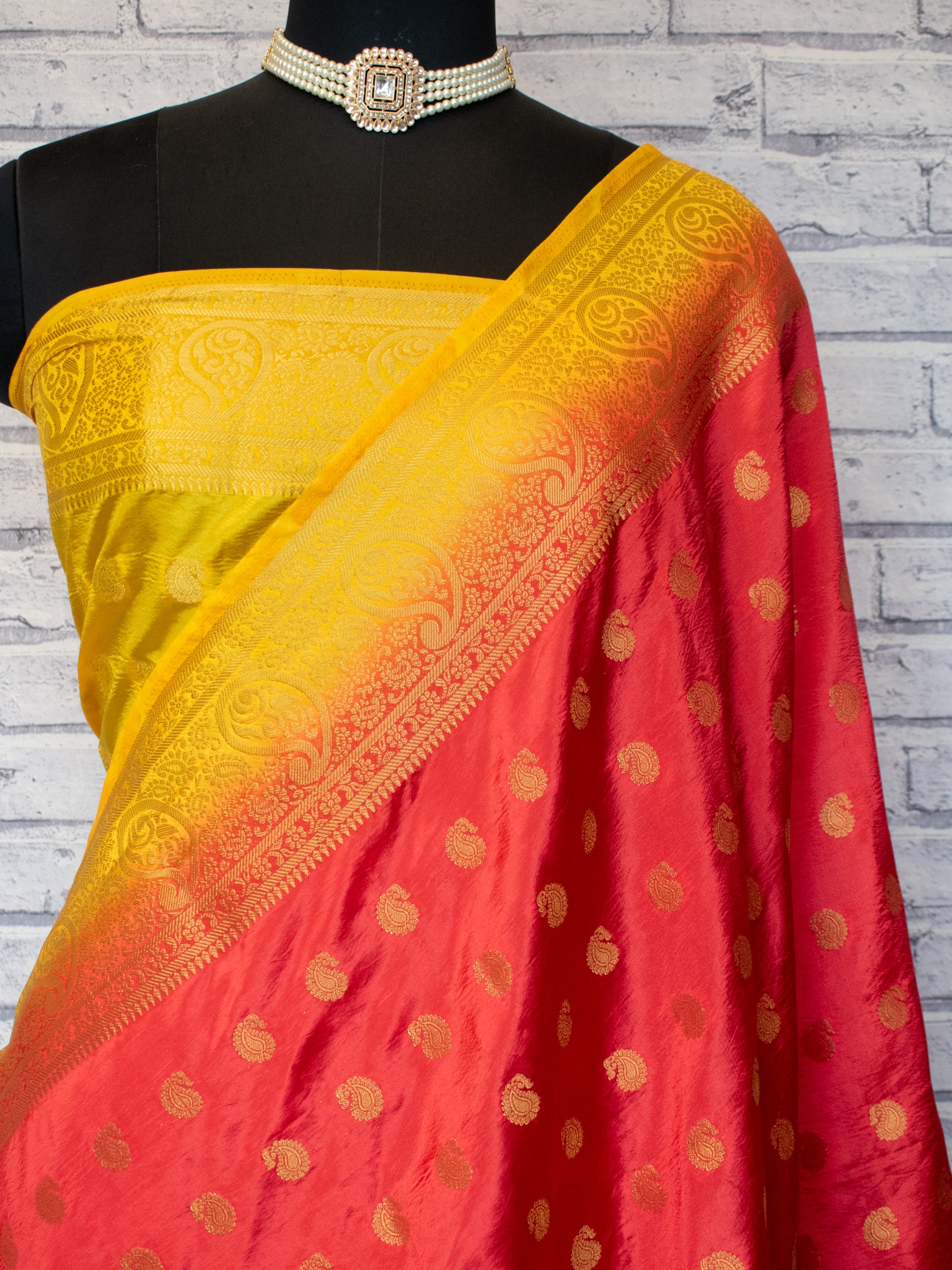 Banarasi Silk Saree With Zari Buti Weaving & Border-Red
