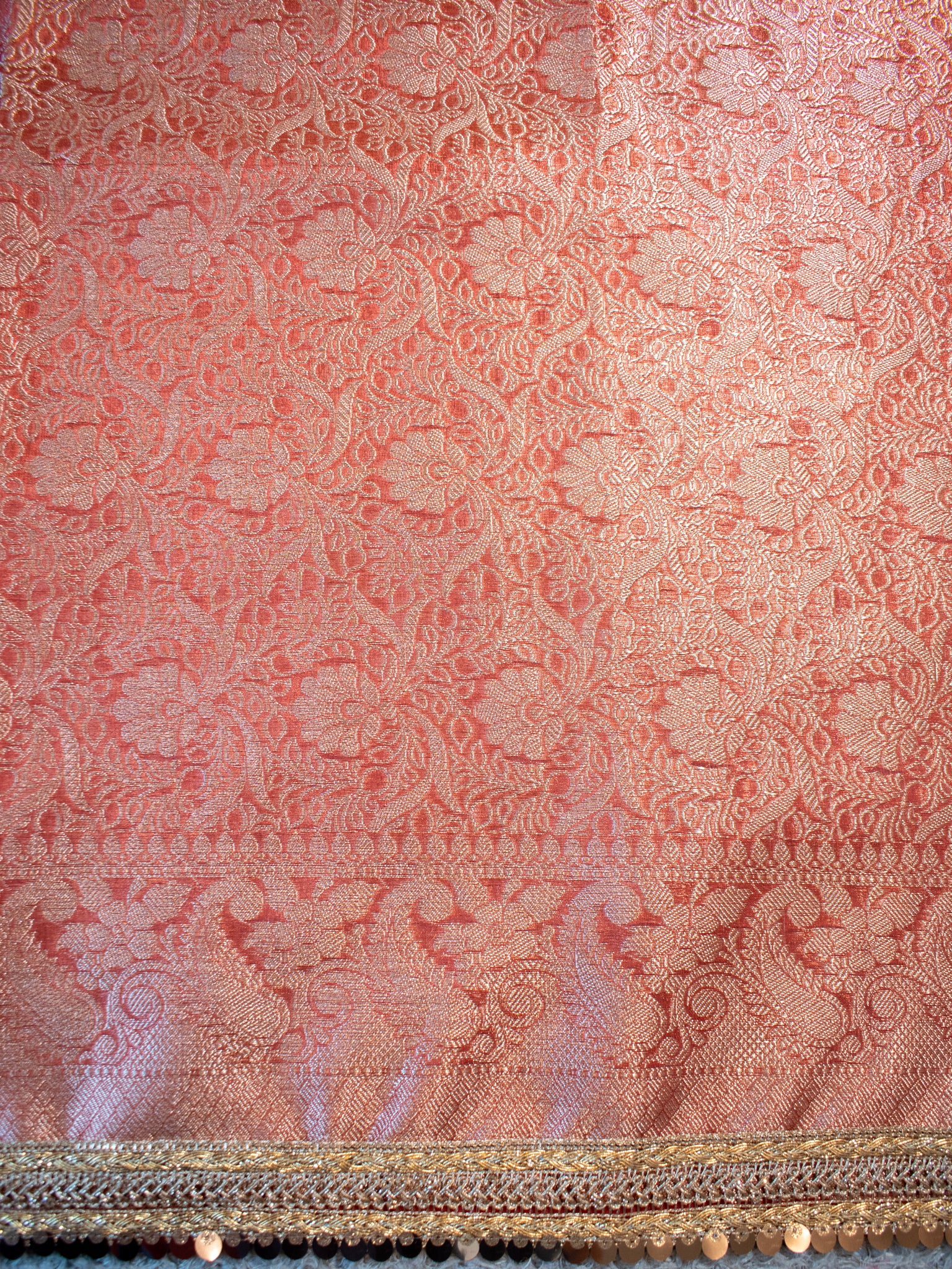 Banarasi Tissue Saree With Buti Weaving & Lace Border - Red