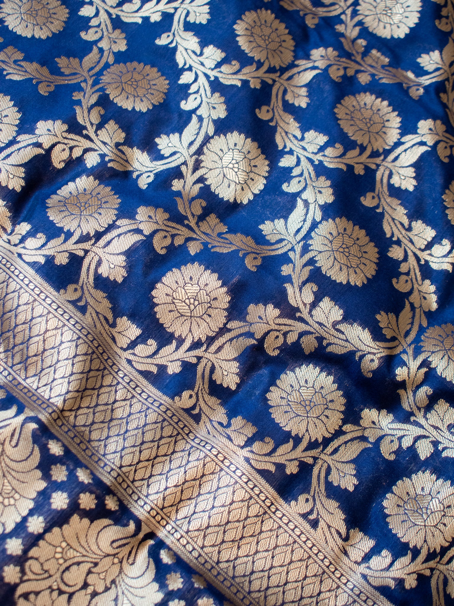 Banarasi Art Silk Floral Jaal Dupatta-Deep Blue