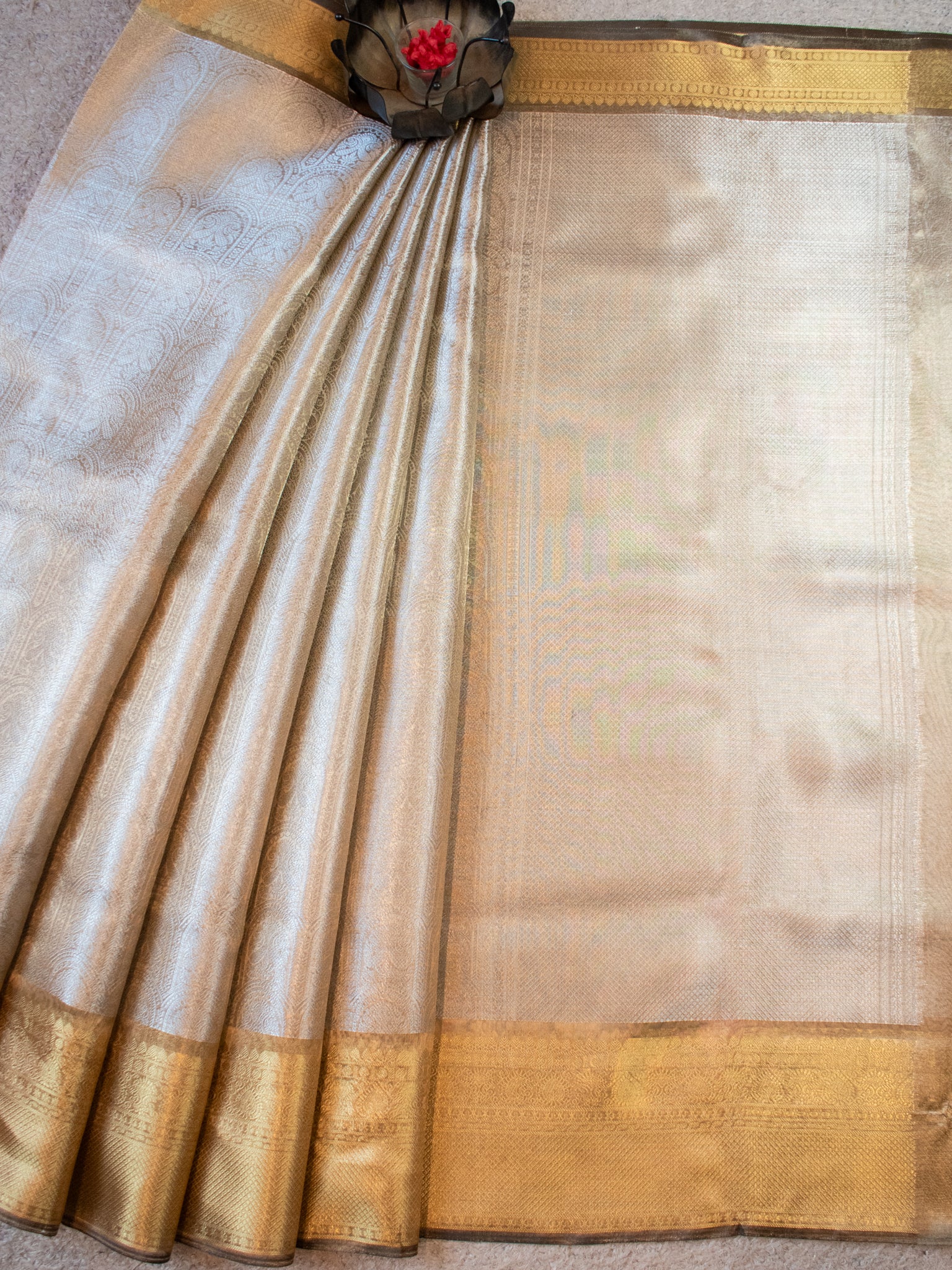 Banarasi Tissue Saree With Weaving & Contrast Border- Grey