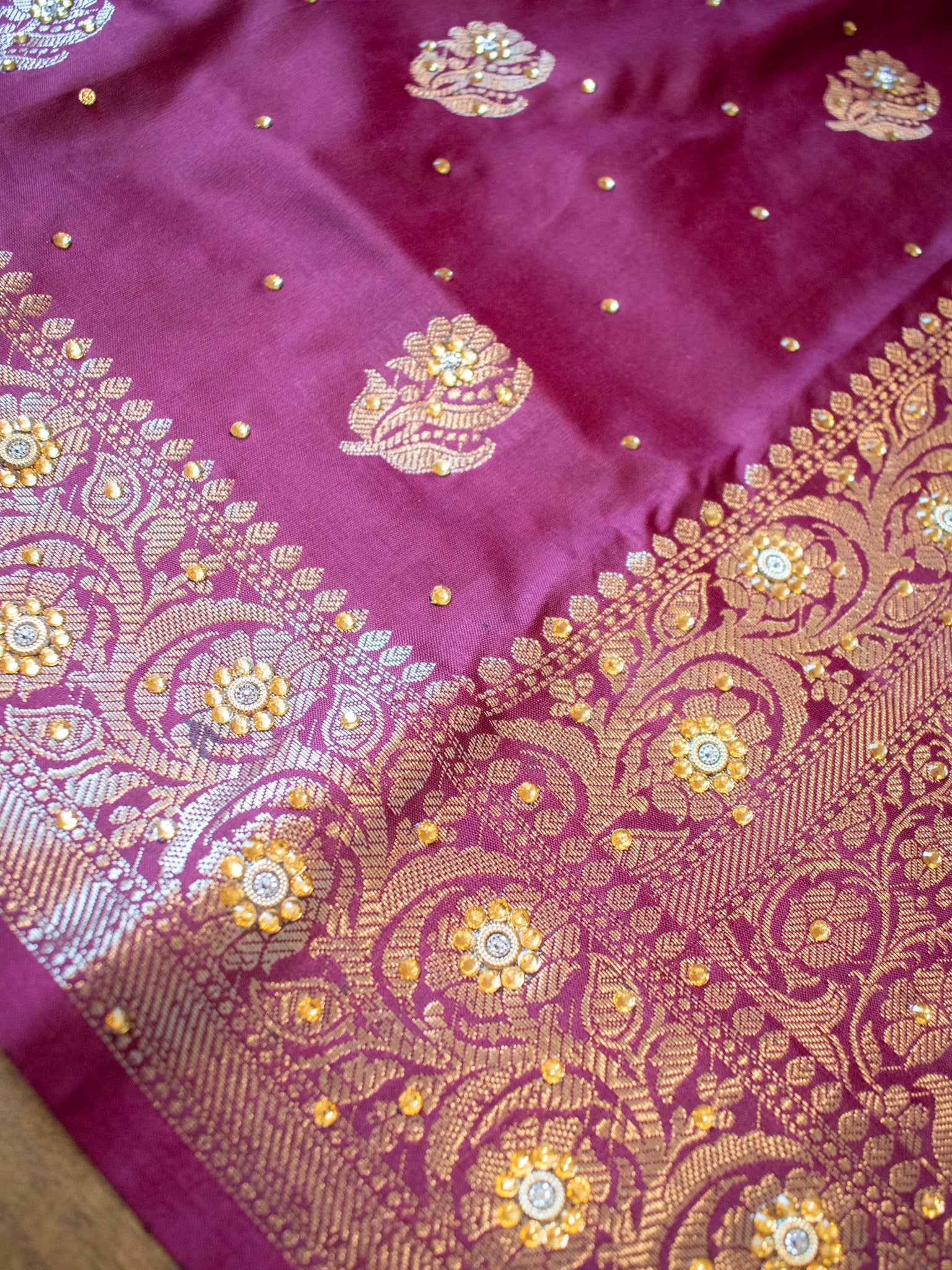 Banarasi Semi Silk Saree With Zari Border - Wine
