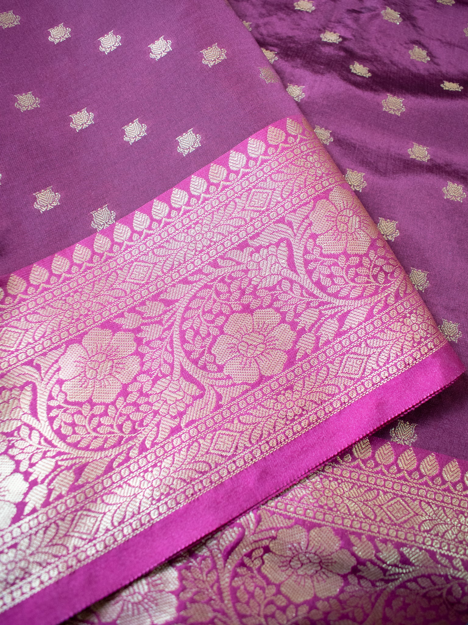 Banarasi Semi Silk Saree With Zari Buti Weaving & Border - Purple