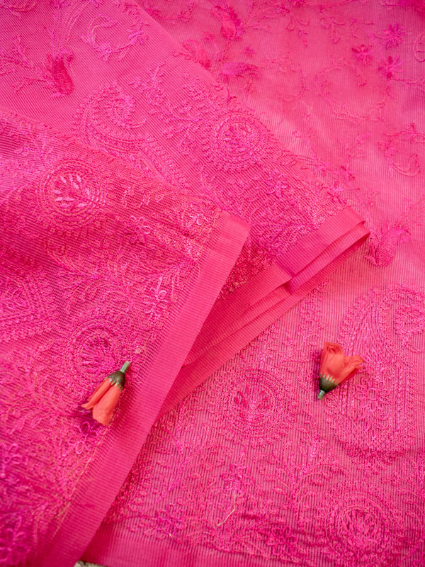 Banarasi Soft Net Saree With Self Resham Weaving Design-Pink