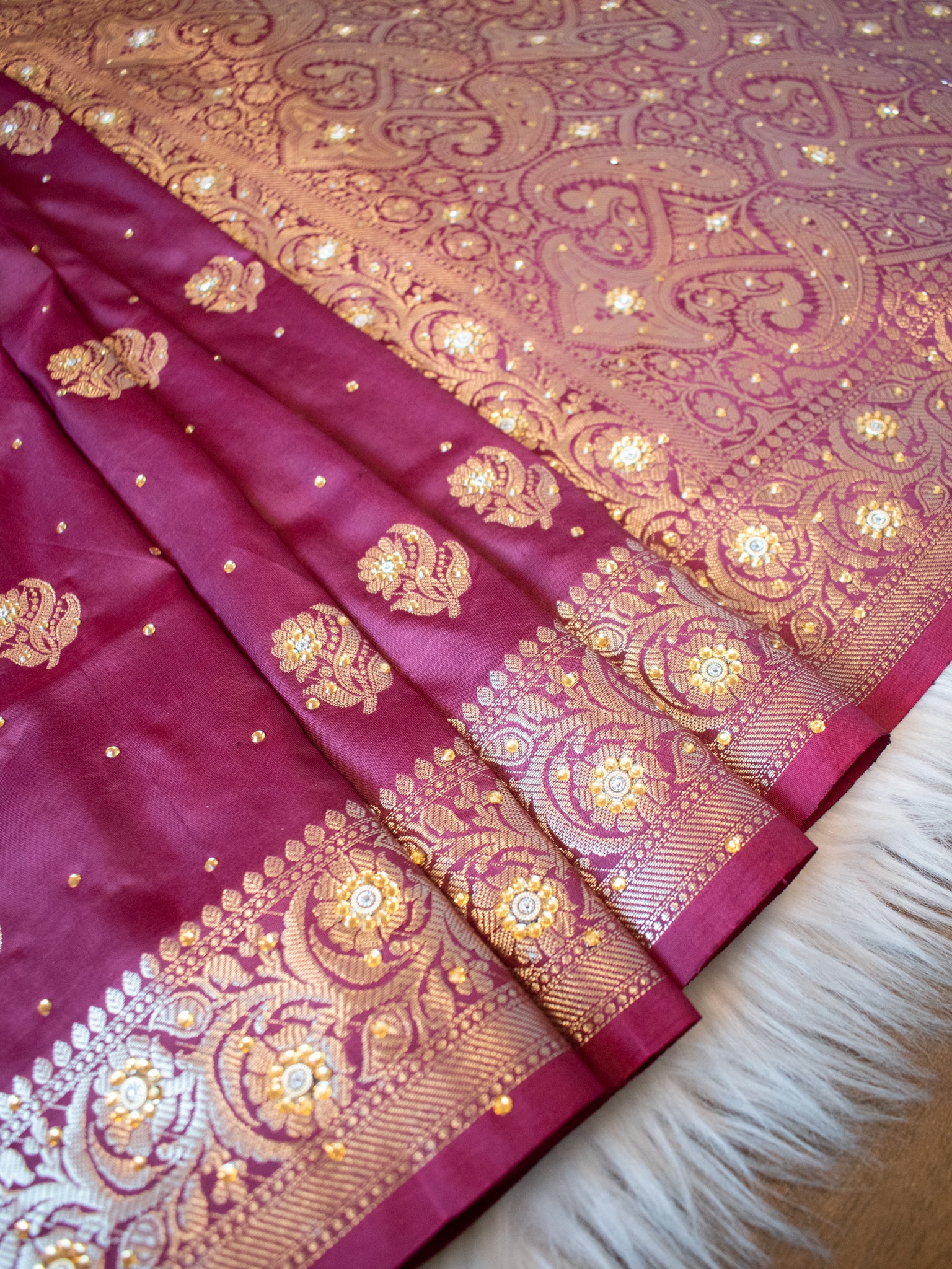 Banarasi Semi Silk Saree With Zari Border - Wine