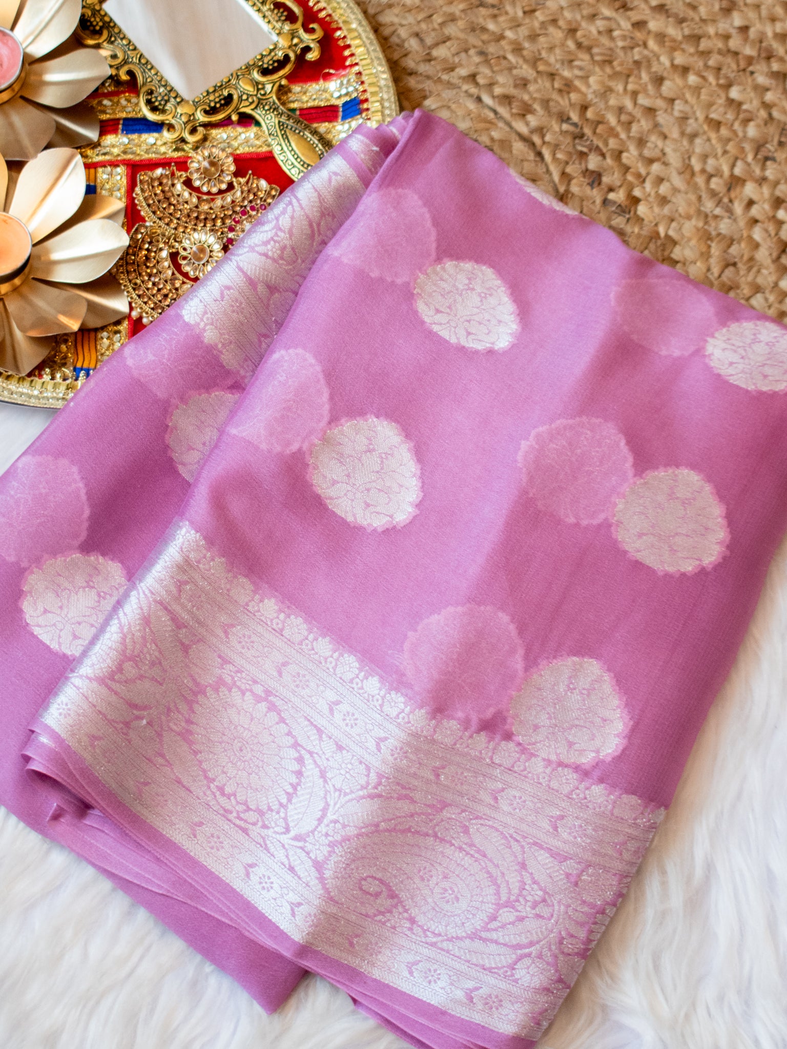 Banarasi Chiffon Saree Silver Zari Weaving-Lilac