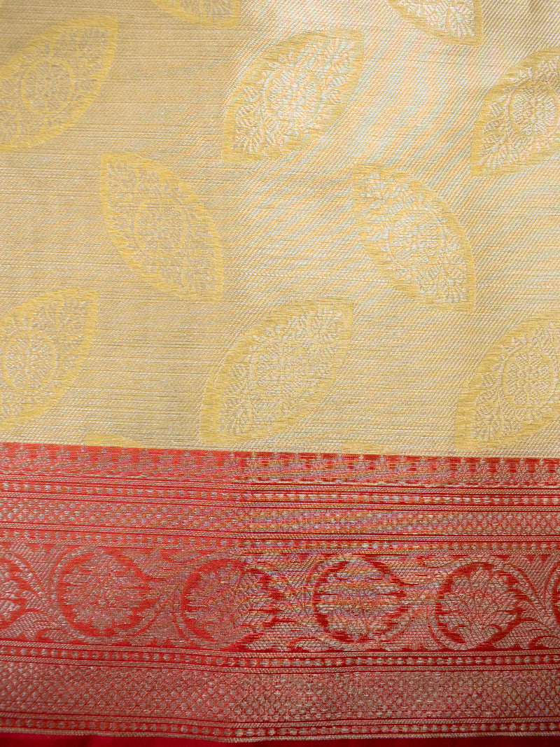 Banarasi Kora Saree With Zari Weaving- Yellow