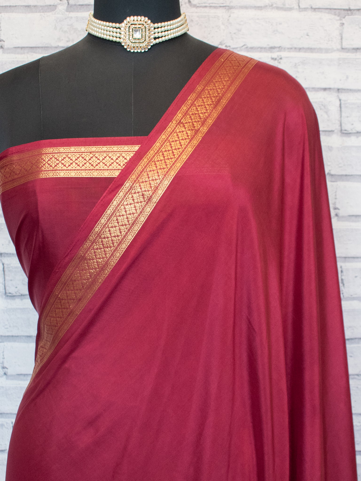 Banarasi Plain Silk Mix Saree with Border- Wine