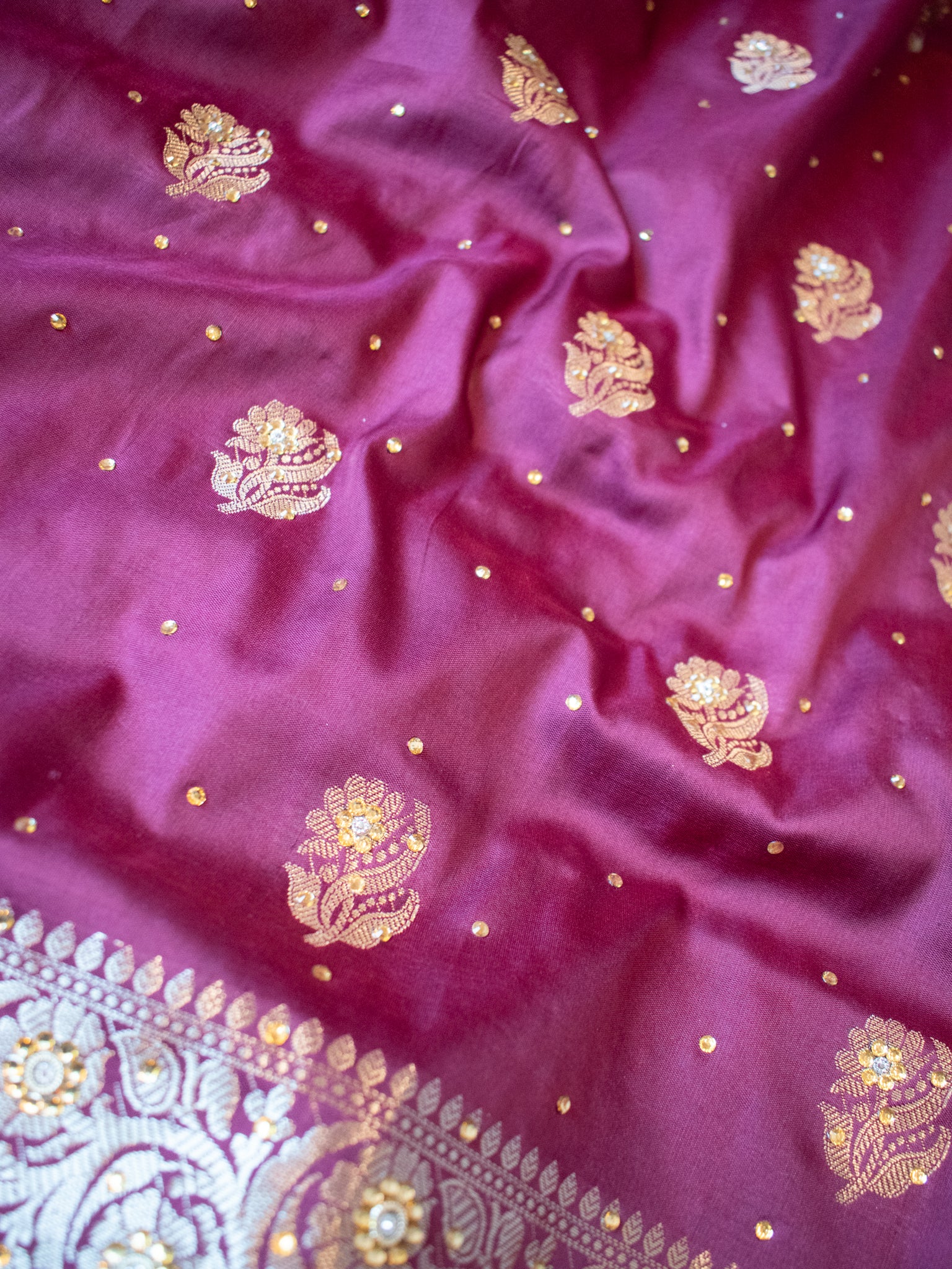 Banarasi Semi Silk Saree With Zari Border - Wine
