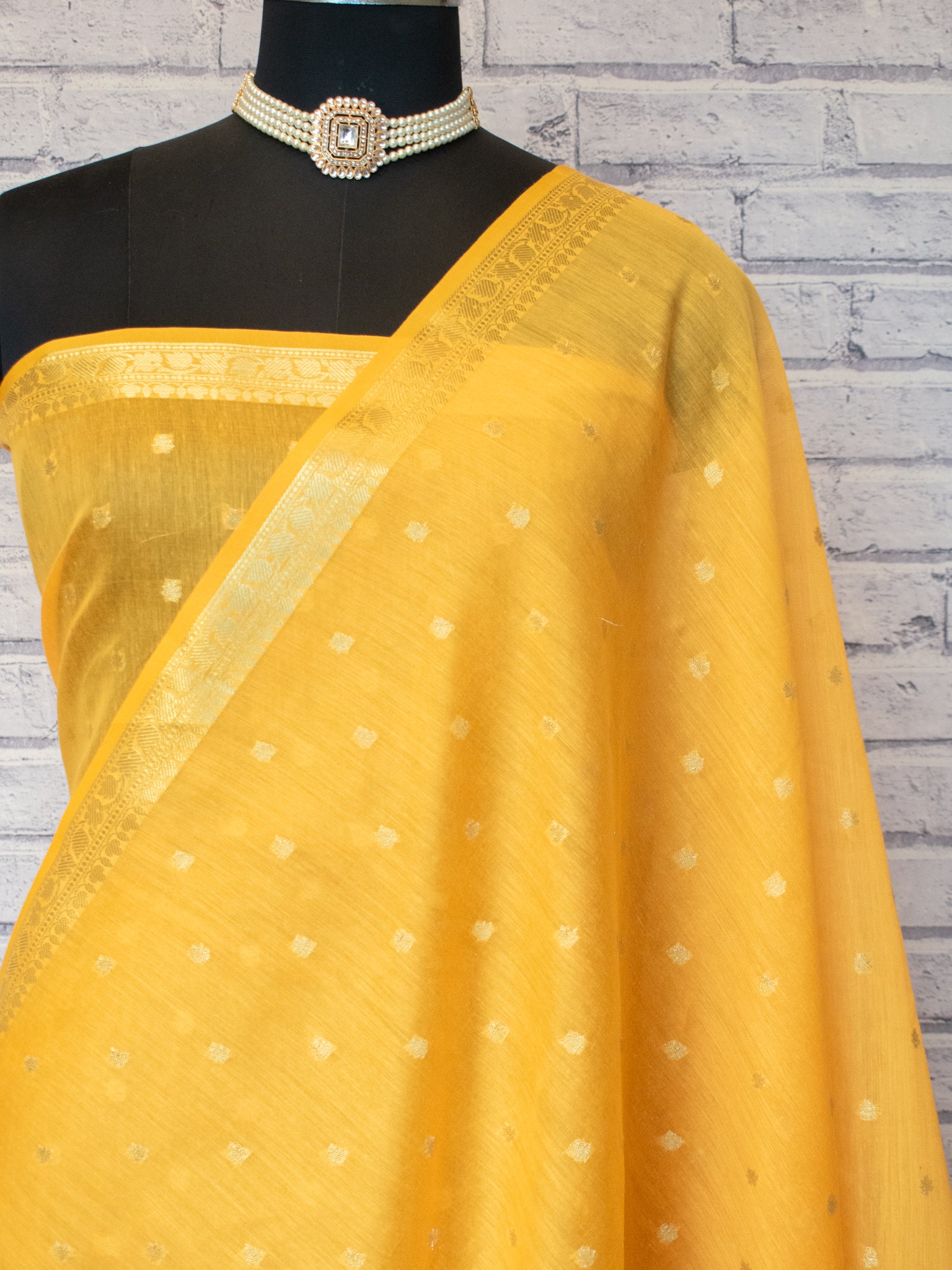 Banarasi Soft Cotton Silk Saree With Zari Weaving-Yellow